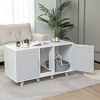 Vista 2 de Tangkula Caja de arena doble para gatos para 2 gatos, gran armario apilable oculto para baño de gatos con tabla de rascar, mesa auxiliar para casa