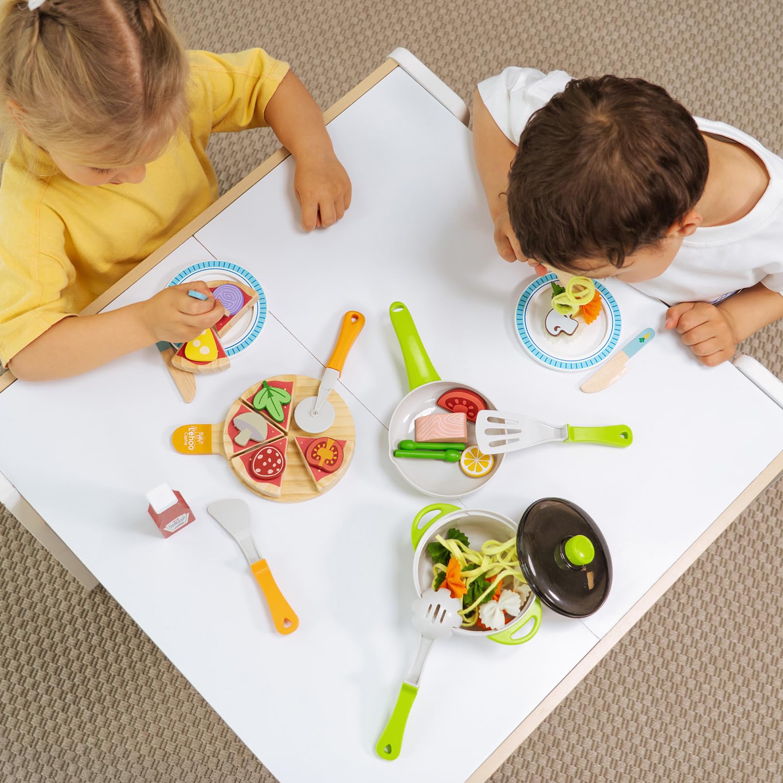 Lehoo Castle Comida Juguete Cocinita, Accesorios Cocina Juguetes, Pizza de Madera, Cocinita de Madera Infantil, Juguetes Niña 3 Años