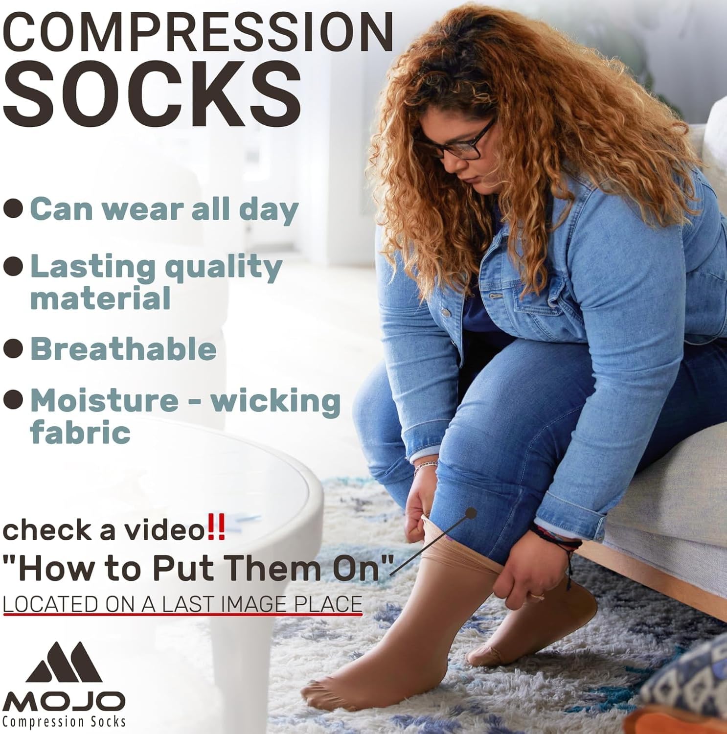Mojo Compression Socks for Women and Men 20-30mmHg Wide Calf - XXL Knee High Compression Stockings for Swelling, Edema, Bariatric Surgery Recovery - Black, 2X-Large - AB201 - Image 4