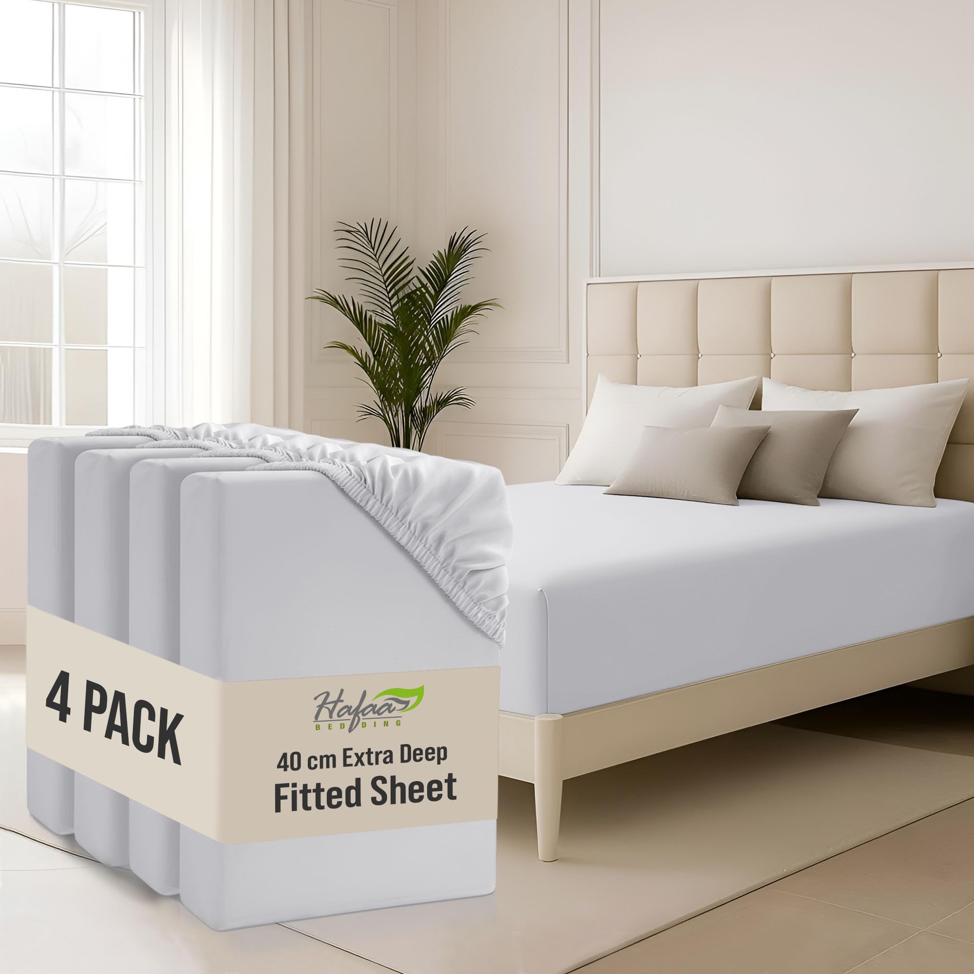 Hafaa Single Bed Sheets 4 Pack 40Cm Deep Pocket 16 Inch White Fitted Bed Sheet Hotel Quality Soft Brushed Microfiber Fabric Breathable Shrinkage Fade Resistant Bedsheets