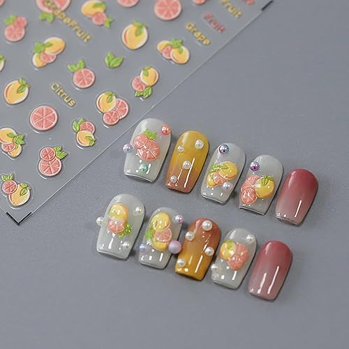 Miniatura 3 de Calcomanías de arte de uñas estereoscópicas 5D en relieve, calcomanías de uñas de verano, diseño de pomelo, calcomanías de uñas de frutas acrílicas