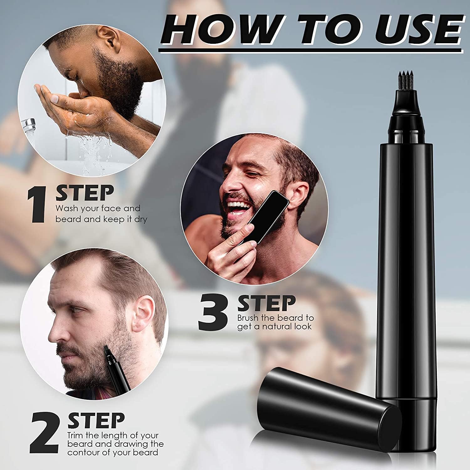 Kriq Beard Pencil Filler For Men Barber Styling Pen with Bristle Beard Brush Waterproof, Sweat Proof Natural Shaping Up for Men Beard, Moustache & Eyebrows 3