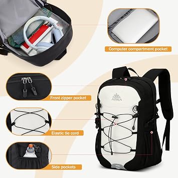 GES Multi-Functional 30L Hiking Backpack with Rain Cover, Durable Hiking Rucksack for School, Work, Camping, Trekking, Cycling & Outdoor Sports (Black and white)