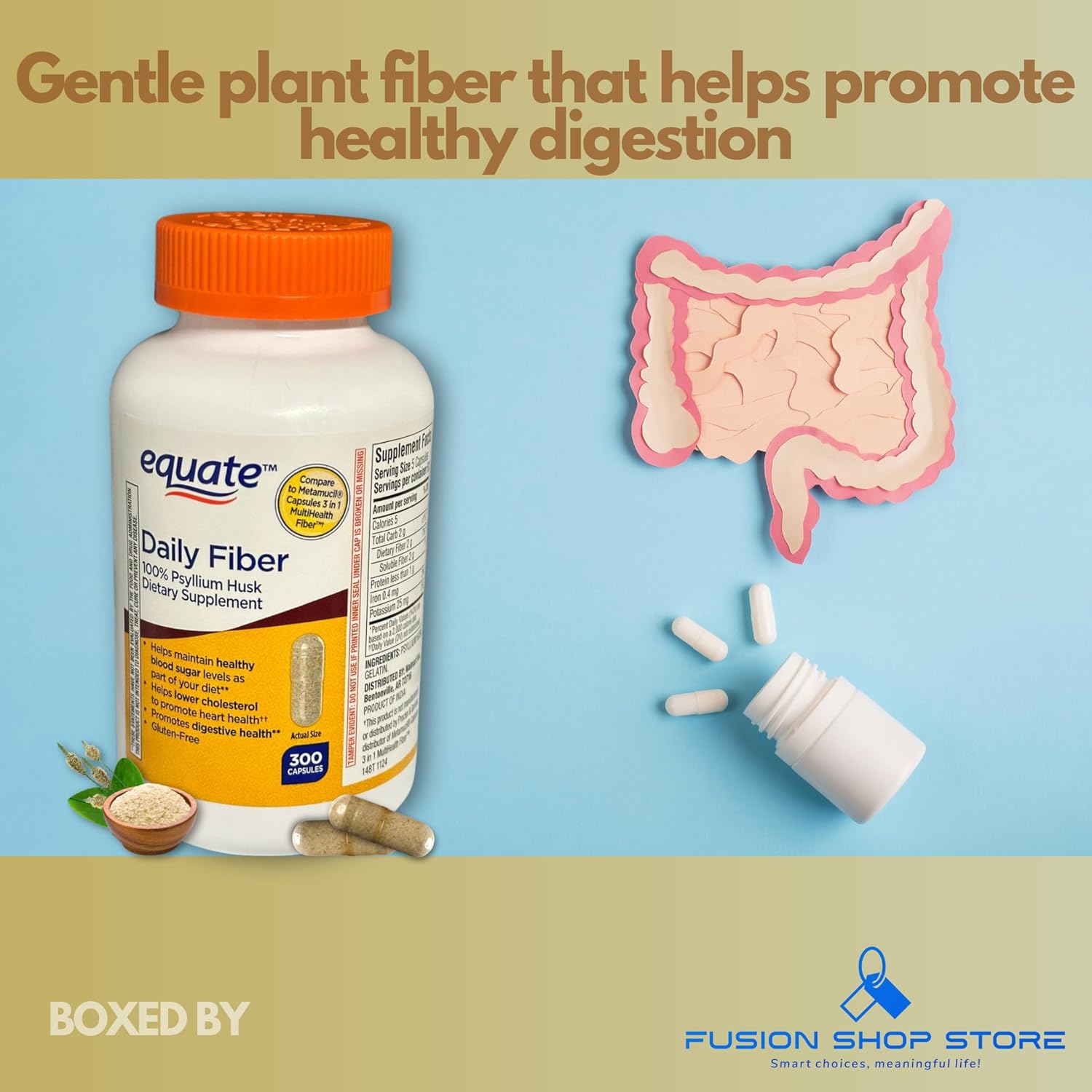 Daily Fiber Psyllium Husk Capsules, 300ct (Pack of 1), Boxed by Fusion Shop Store