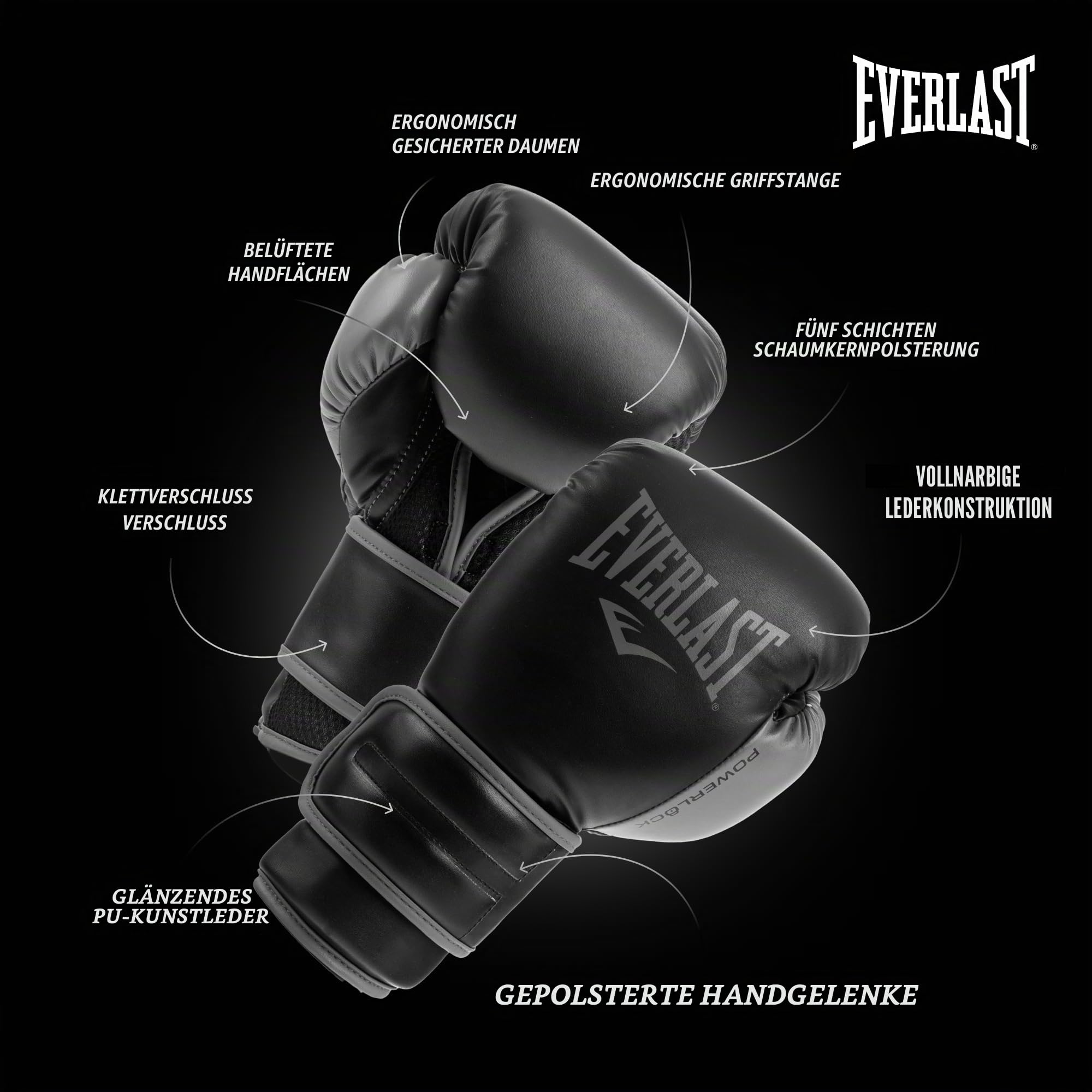 Everlast Powerlock OG & Powerlock 2R Boxhandschuhe, Trainingshandschuhe für Sandsack, Pratzen & Sparring, Klettverschluss, Advanced Foam Technologie, Ergonomischer Griff – Original Everlast Ausrüstung