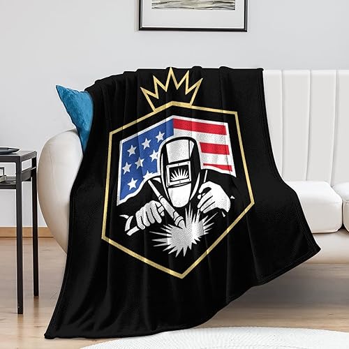Miniatura 7 de Manta grande de franela suave y acogedora con bandera de soldador estadounidense de soldadura, manta cálida y duradera