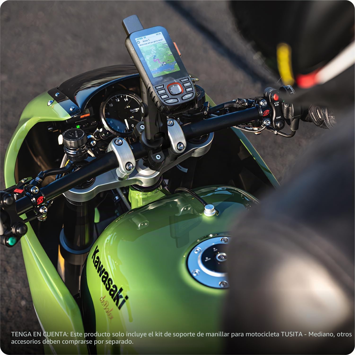 TUSITA Moto GPS Soporte - Soporte Compatible con Garmin Portátil GPS - Brazo de Doble Enchufe Mediano, Base de Manillar