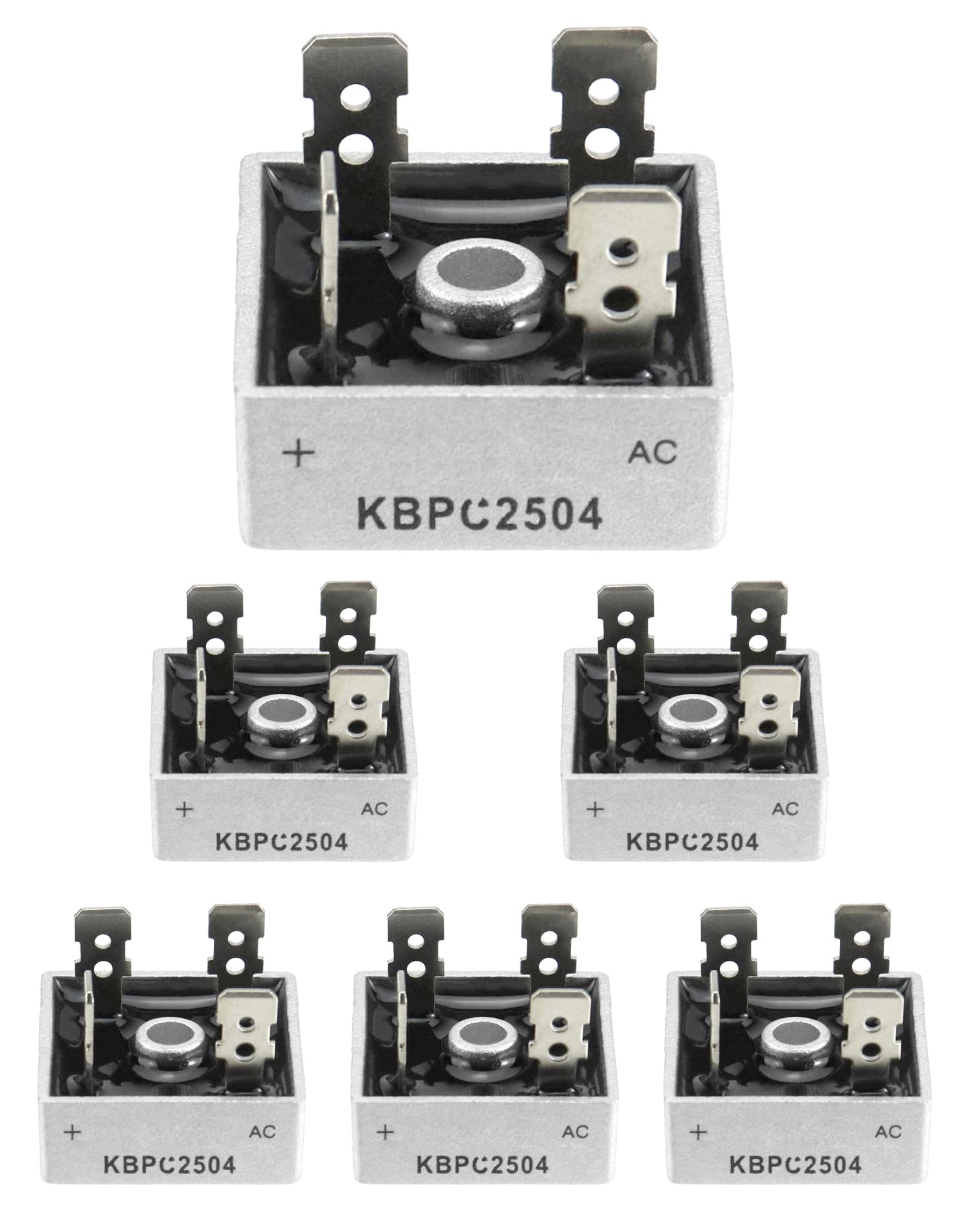 Mostek prostowniczy jednofazowy diodowy QWORK, KBPC2504 400 V 25 A AC / DC, jednofazowy, jednofazowy mostek prostowniczy w metalowej obudowie, do zastosowań energoelektronicznych, 6 sztuk