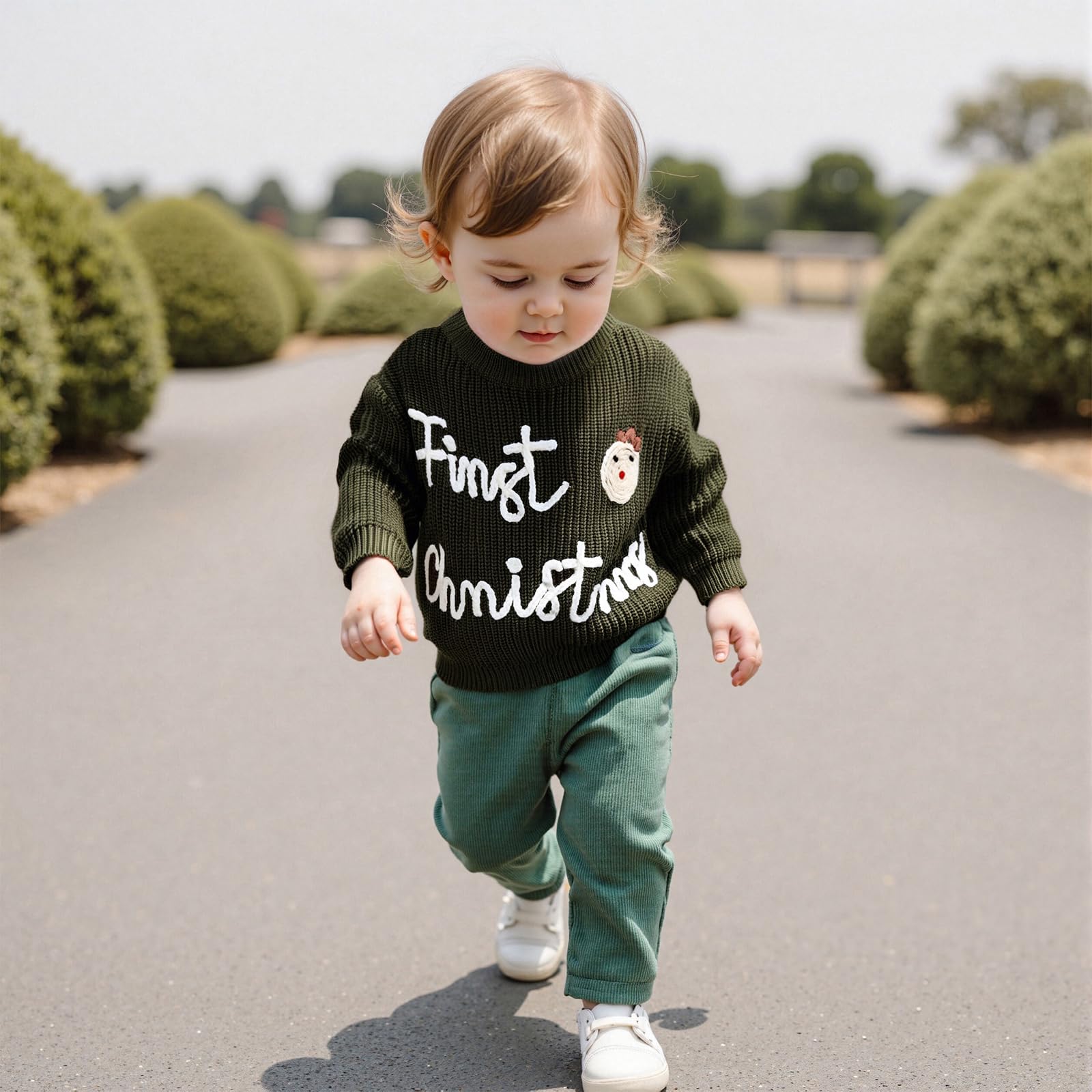 Infant Baby Girl Boy Christmas Sweater Letters Elk Winter Warm Knit Pullover Sweater Toddler Holiday Clothes (Green, 0-3 Months)