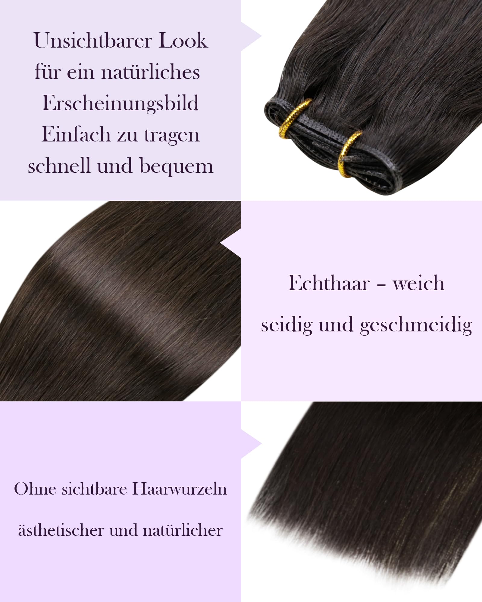 LaaVoo Braun Genius Tressen Echthaar 60cm Echthaar Extensions Tressen Dunkelbraun Haarverlängerung Zum Einnähen Doppelt Hair Weft Extensions Braun #2 80Gramm