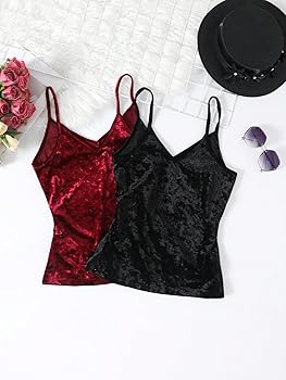 トップス VELOUR SHOULDER RIBBON CAMISOLE TOPS Allegra K Women's Velvet Camisole Lace Velour Party Club Spaghetti