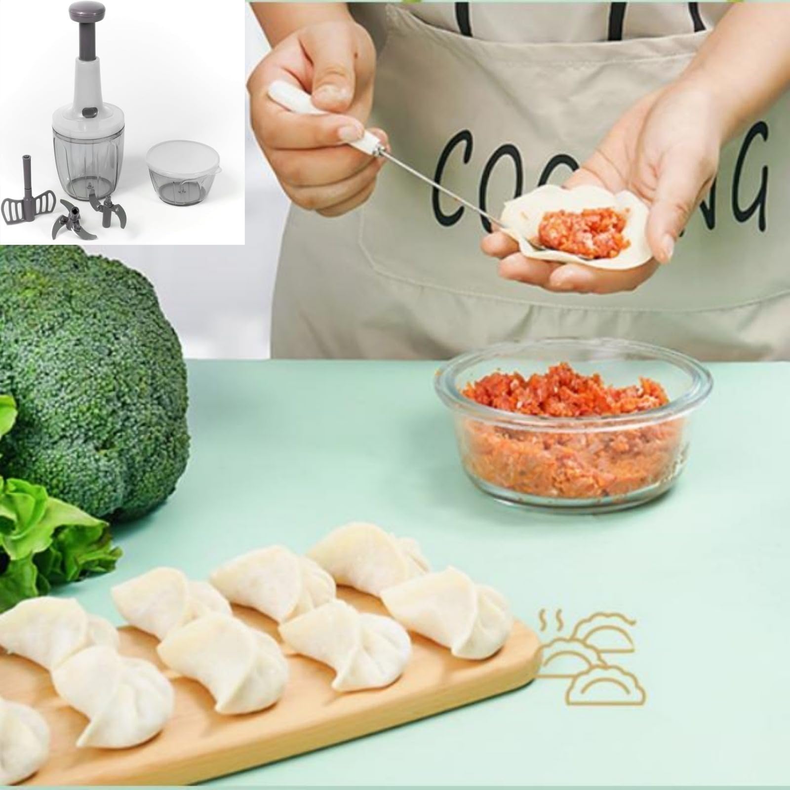 Frullo il Tuo Tritatutto Manuale a Pressione, Set Tritatutto da Cucina, frullo il tuo, da cucina elettrico， per Verdure e Frutta.