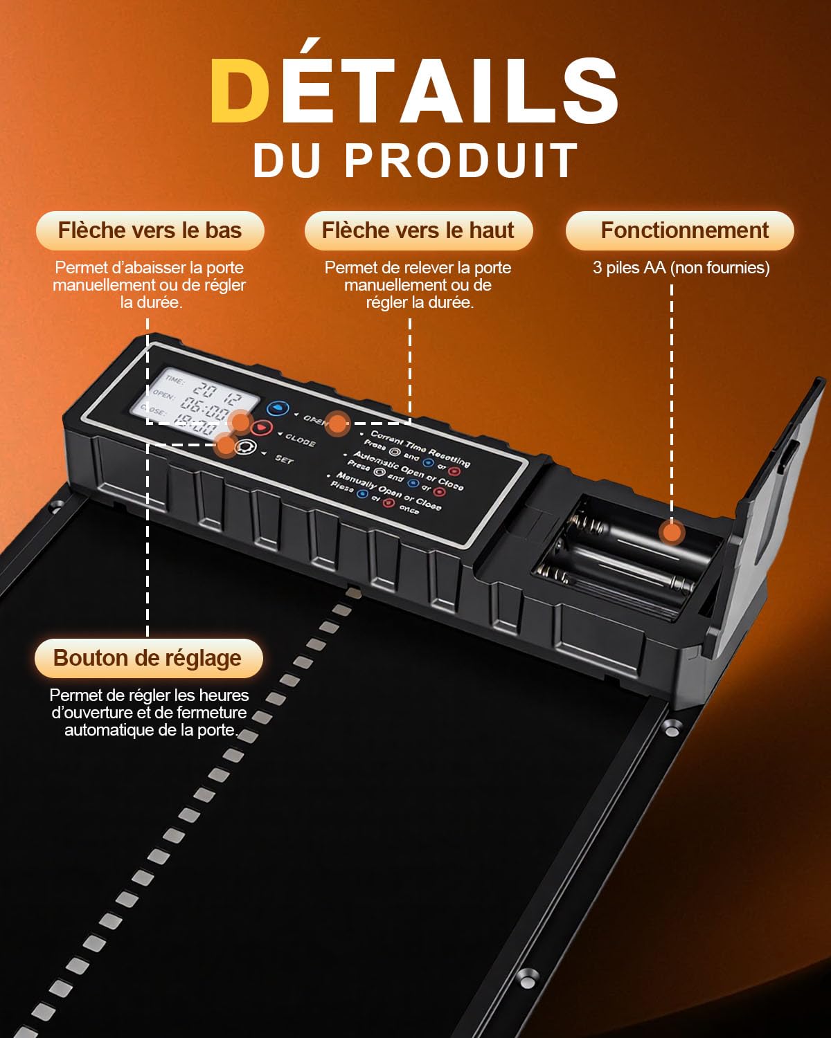 Porte Automatique Poulailler avec Écran LED et Minuterie 24h, Grande Trappe Poulailler Automatique en Aluminium IPX5 Résistante à l’Eau, Anti-Pincement, pour Poules, Canards et Poussins