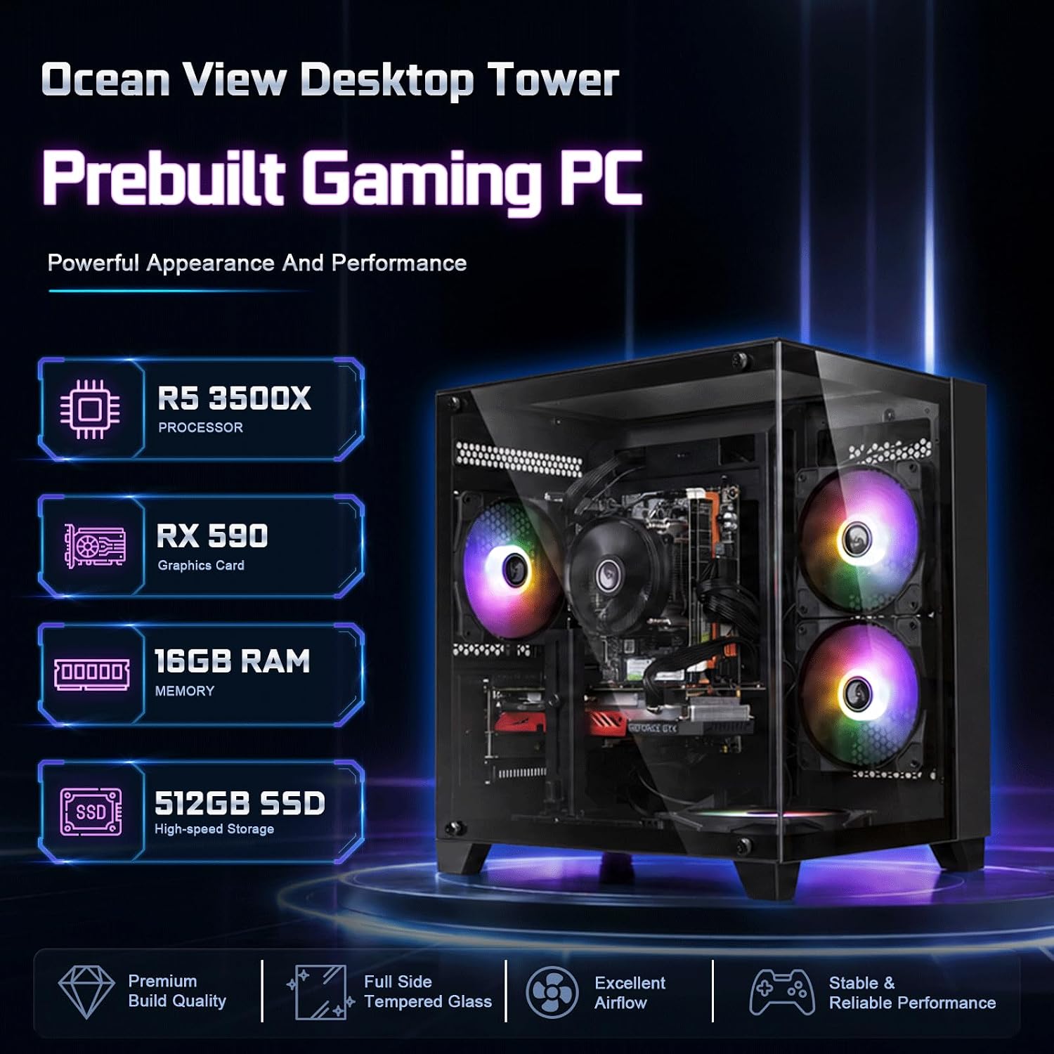 Prebuilt Gaming PC Desktop,AMD Ryzen R5 Business Office Tower Computers PC image 2