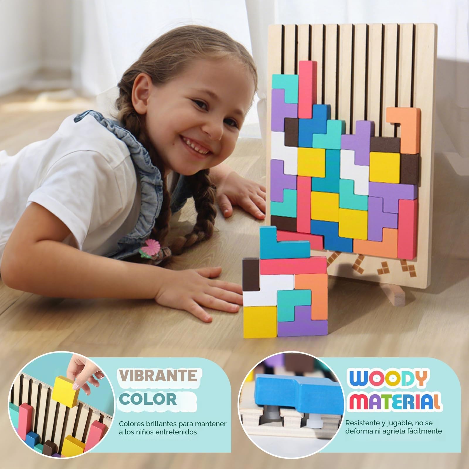 Juguetes Montessori NiñOS 3 4 5 6 AñOs, Rompecabezas 3D De Madera para NiñOs Juego De Pensamiento Educativo Tetris Rompecabezas De Madera con Bloques De ConstruccióN Educativo Regalopara NiñOs