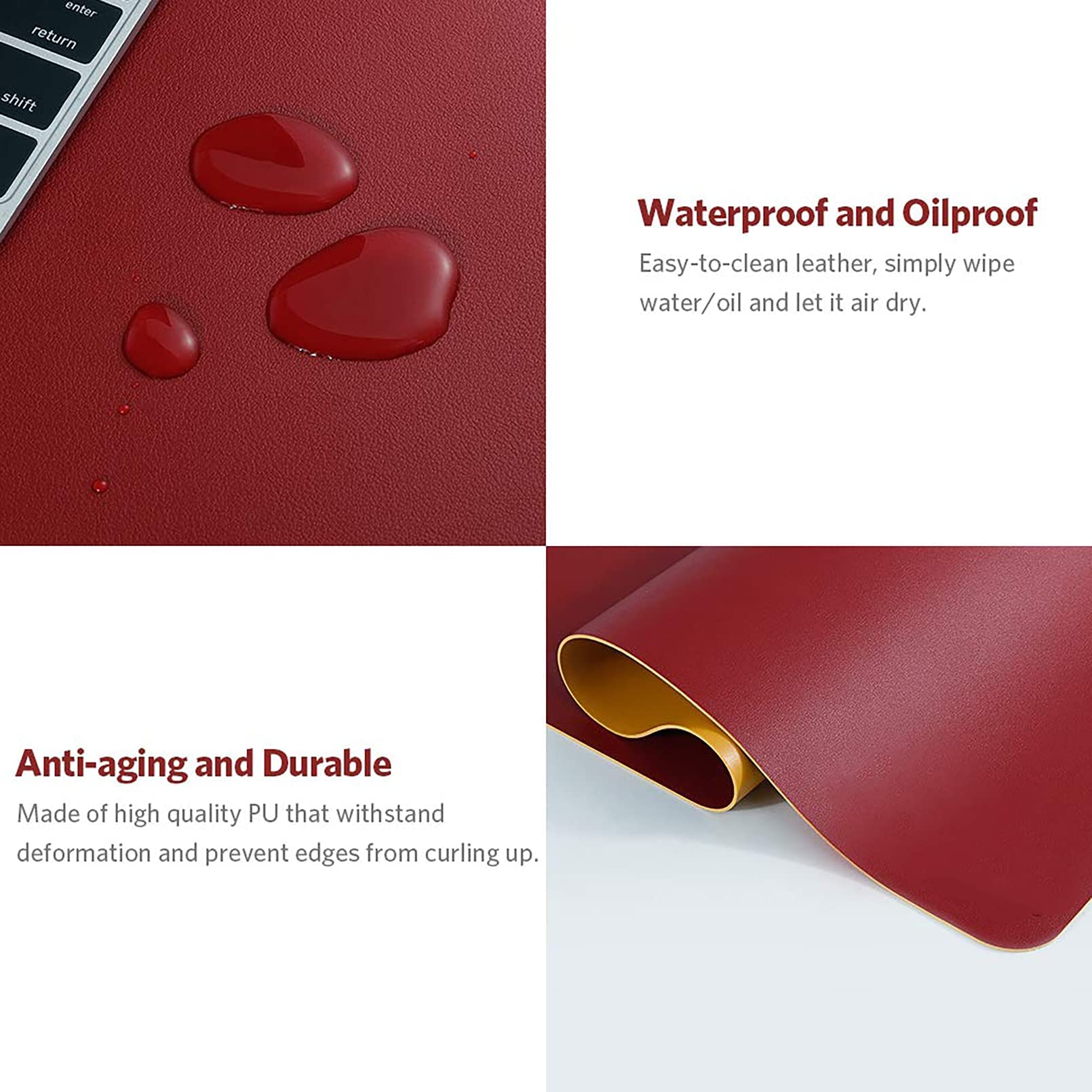 Alfombrilla Ratón, Almohadilla Raton Protector Escritorio Hecho De Cuero PU Impermeable Protector Mesa Escritorio La Oficina Y El Hogar Doble Cara Rojo + Amarillo 110x140cm/43.31x55.12in