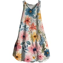 Crewneck Wildflower Print Dress Sleeveless Boho Floral Mini Sundress Beach Day Casual Summer Flowy