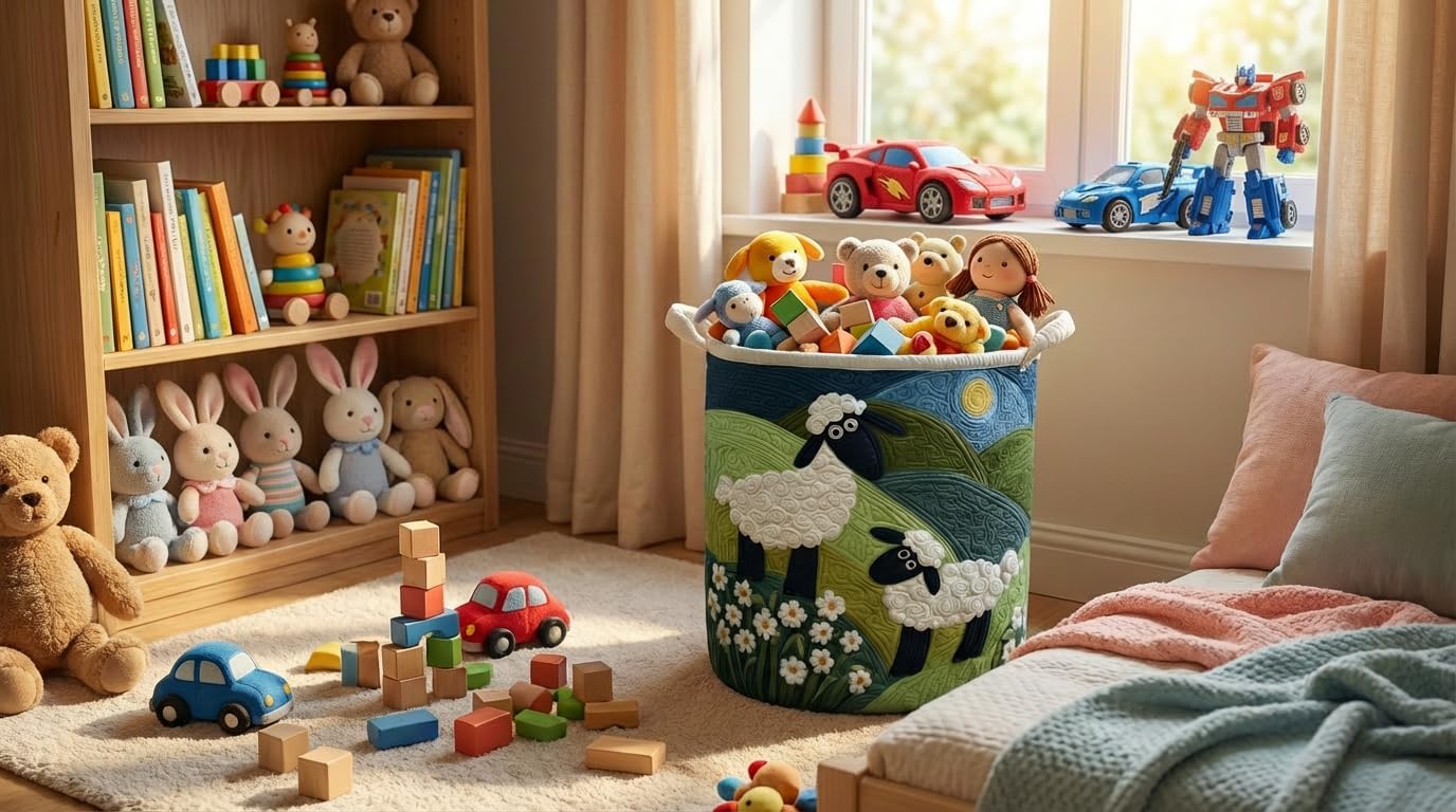 Quilted Laundry Basket Boho Fabric Floral Storage Hamper Quilted Baskets with Handle for Nursery Bedroom Laundry Room Clothes Toys