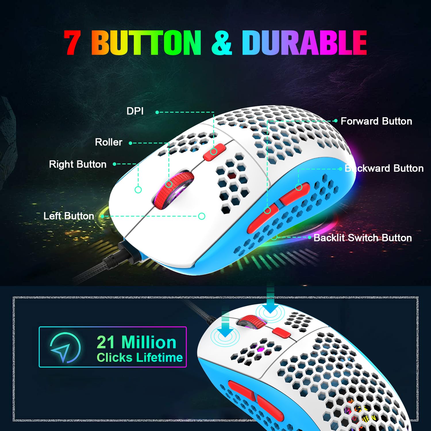 LexonElec K61-60% Compatto Set Tastiera E Mouse Da Gioco Blu - Sensazione Meccanica Qwerty Tastiera RGB - 12000 DPI Mouse - Convertitore Di Controller Per PC