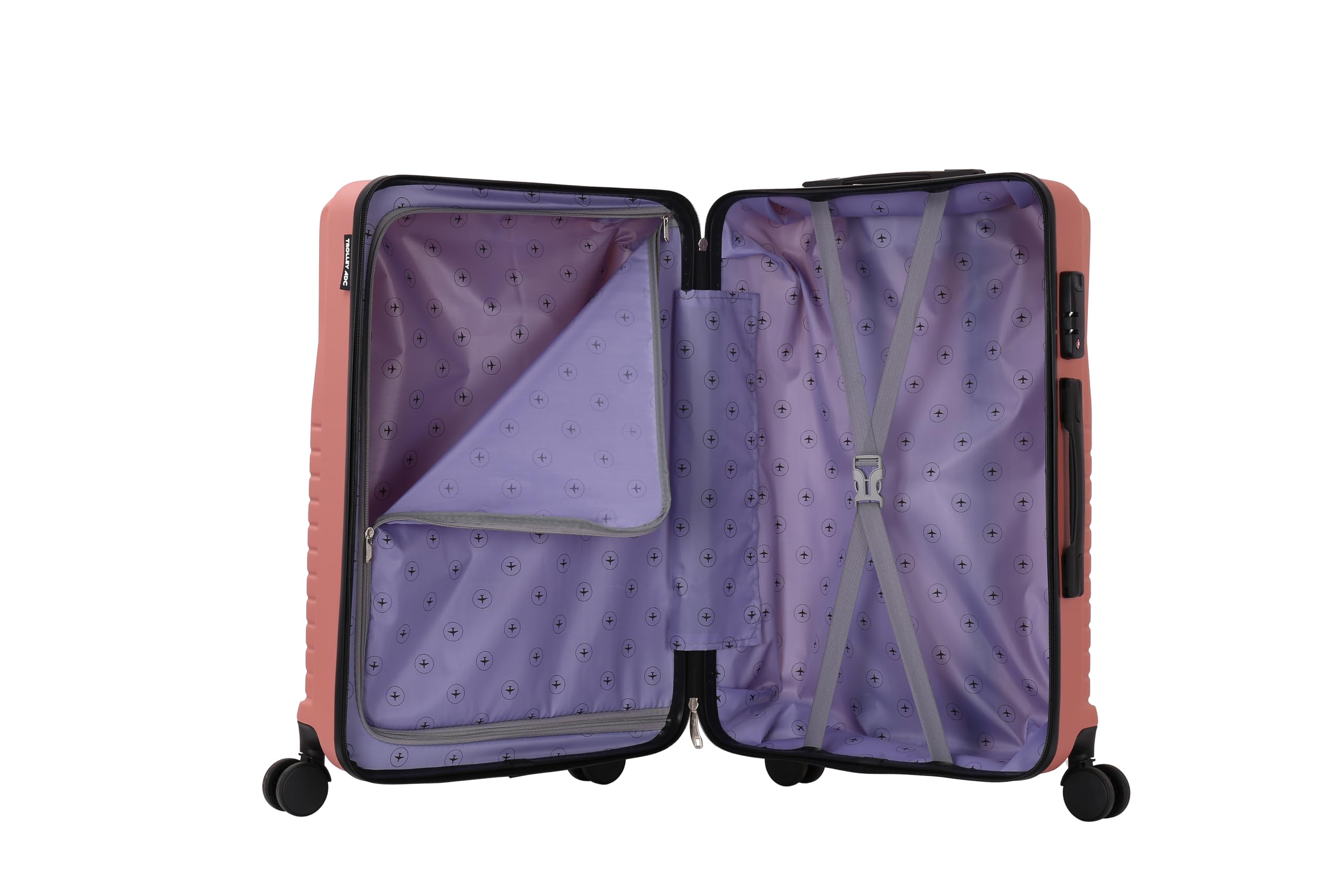 Valise Grande Taille Rigide 75cm – Soute Avion – Bagage XL léger ABS – 4 Roues pivotantes 360° – Fermeture zippée – Poignée télescopique – Rose Gold – Collection Elegance - TROLLEY ADC