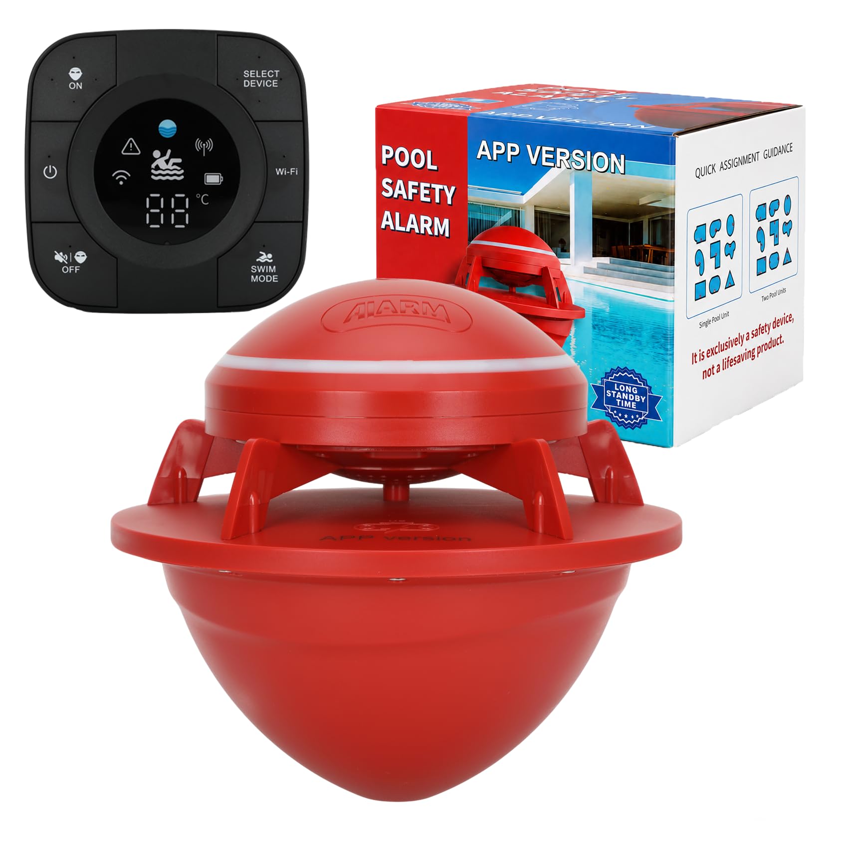 Alarme intelligente de piscine avec alertes d'application pour piscines creusées et hors sol, conforme à la norme ASTM F2208, alarme de sécurité flottante de 110 dB et plus, couvre 6,1 x 12,2 m