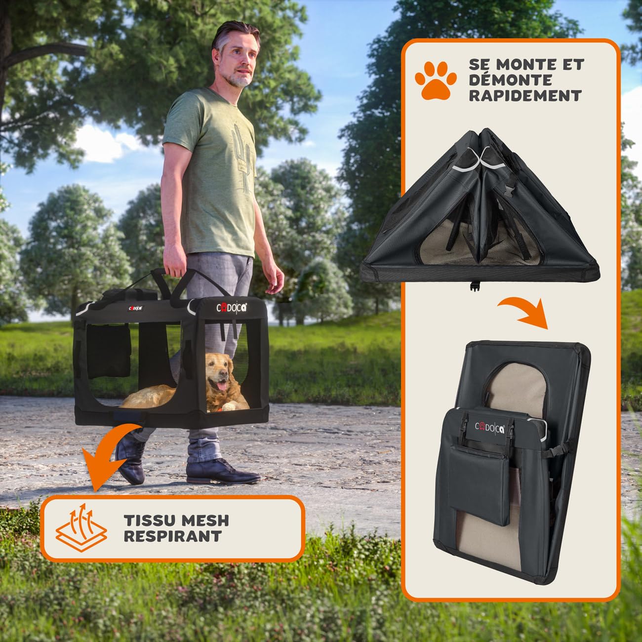 CADOCA® Cage de Transport XL Anthracite pour Animaux Chien Chat Rongeur Respirant Pliable Sac de Transport Matelas Douillet