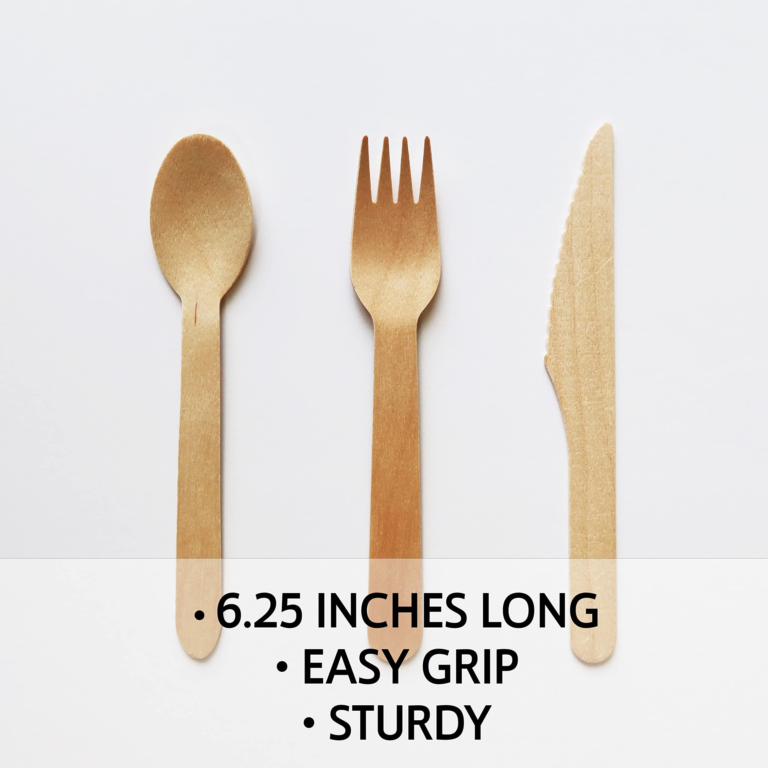 Set di posate usa e getta in legno, 100% naturale, ecologico, biodegradabile e compostabile, alternativa alle posate in plastica, 200 pezzi, utensili da 15,9 cm, 100 forchette, 50 cucchiai, 50