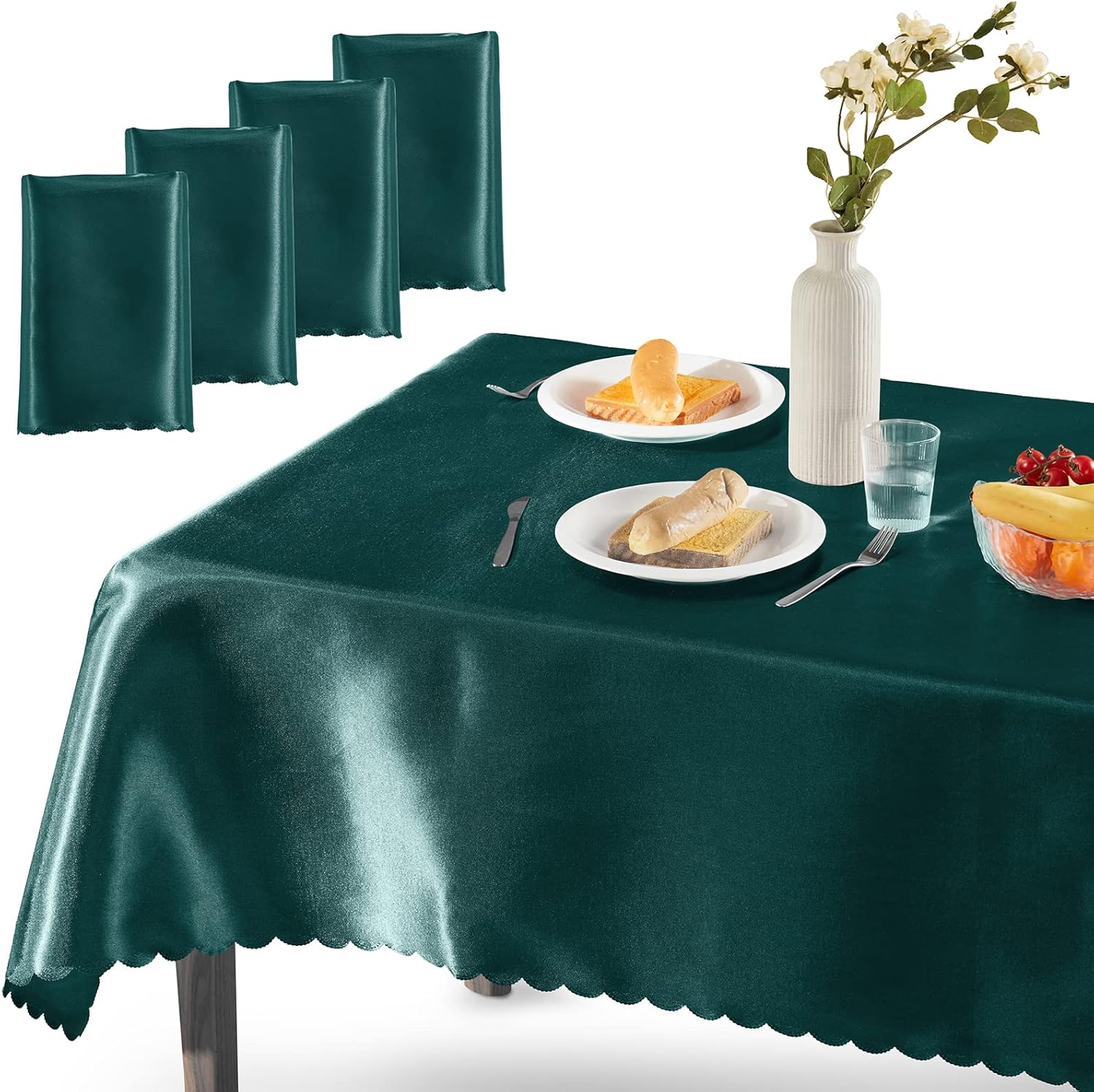 Homiest 4 Pack 54 x 108 Inches Satin Tablecloth Hunter