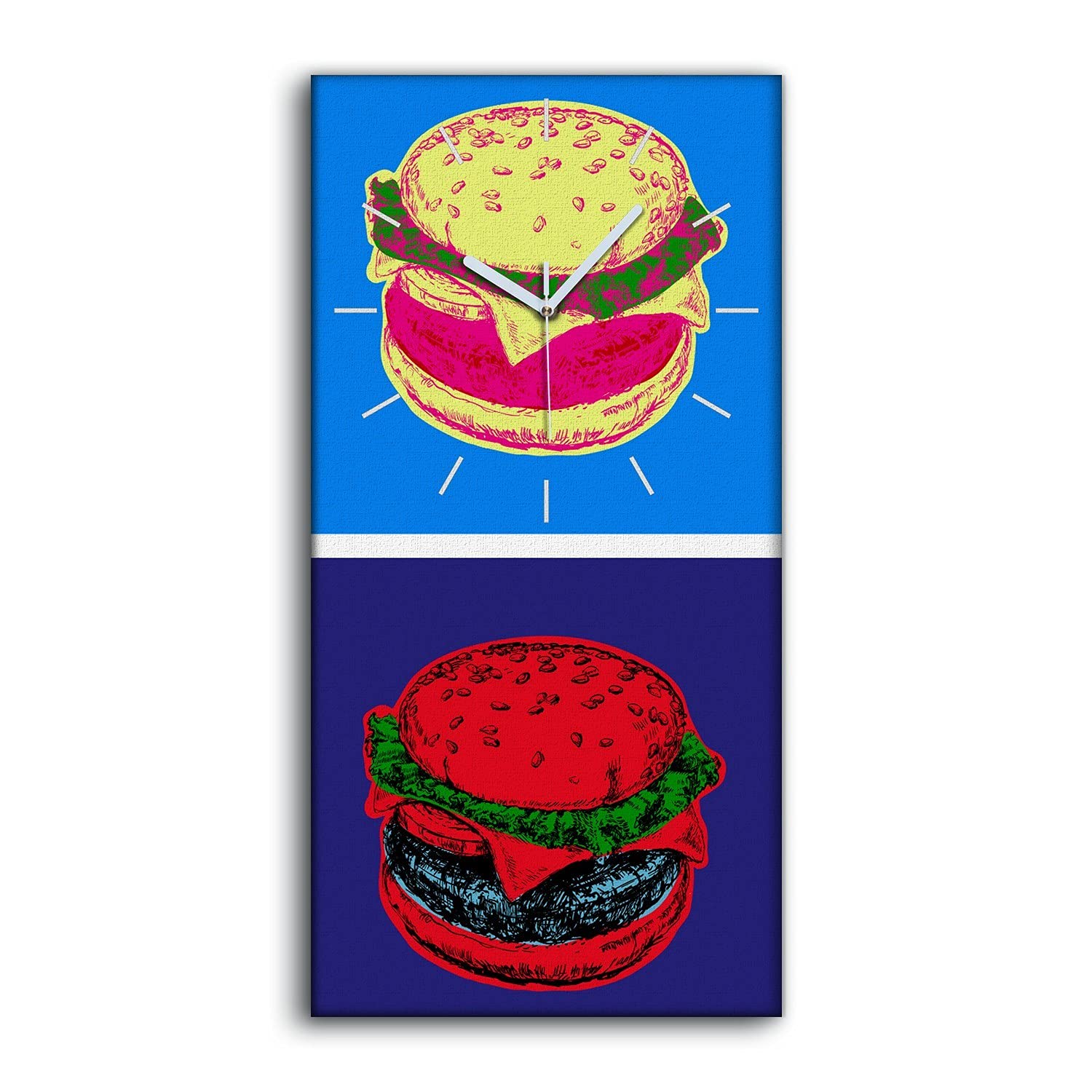 Horloge sur Toile sans Tic Tac Décoration Salon 30x60cm Image Burger Pop Art
