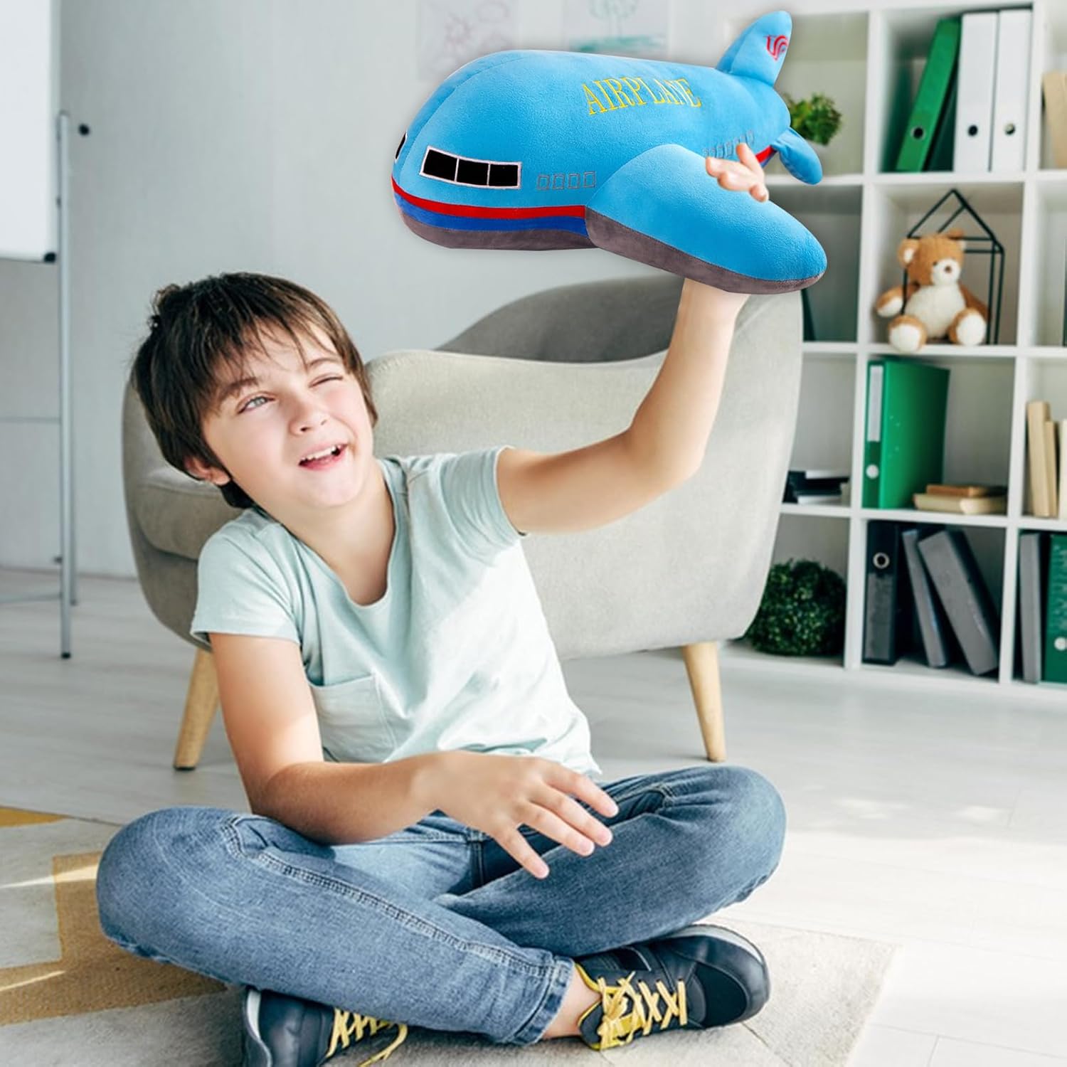 Stuffed Airplane Plush Toys Blue Plane Pillow,Gifts for Kids Adults 15.7 inches