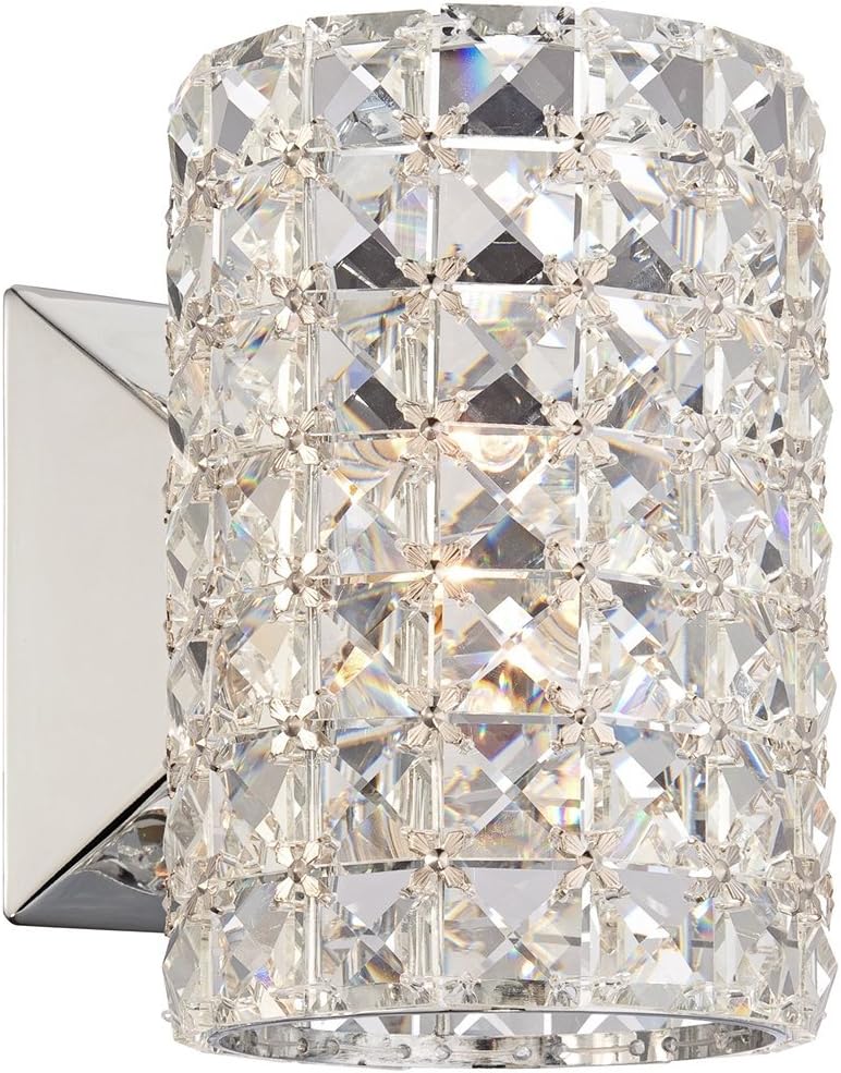 Vienna Full Spectrum Bernadette Modern Wall Sconce Lighting Chrome Silver Metal Hardwired 6 1/2" High Fixture Crystal Cylinder for Bedroom Bathroom Bedside Living Room Home Hallway Dining Kitchen