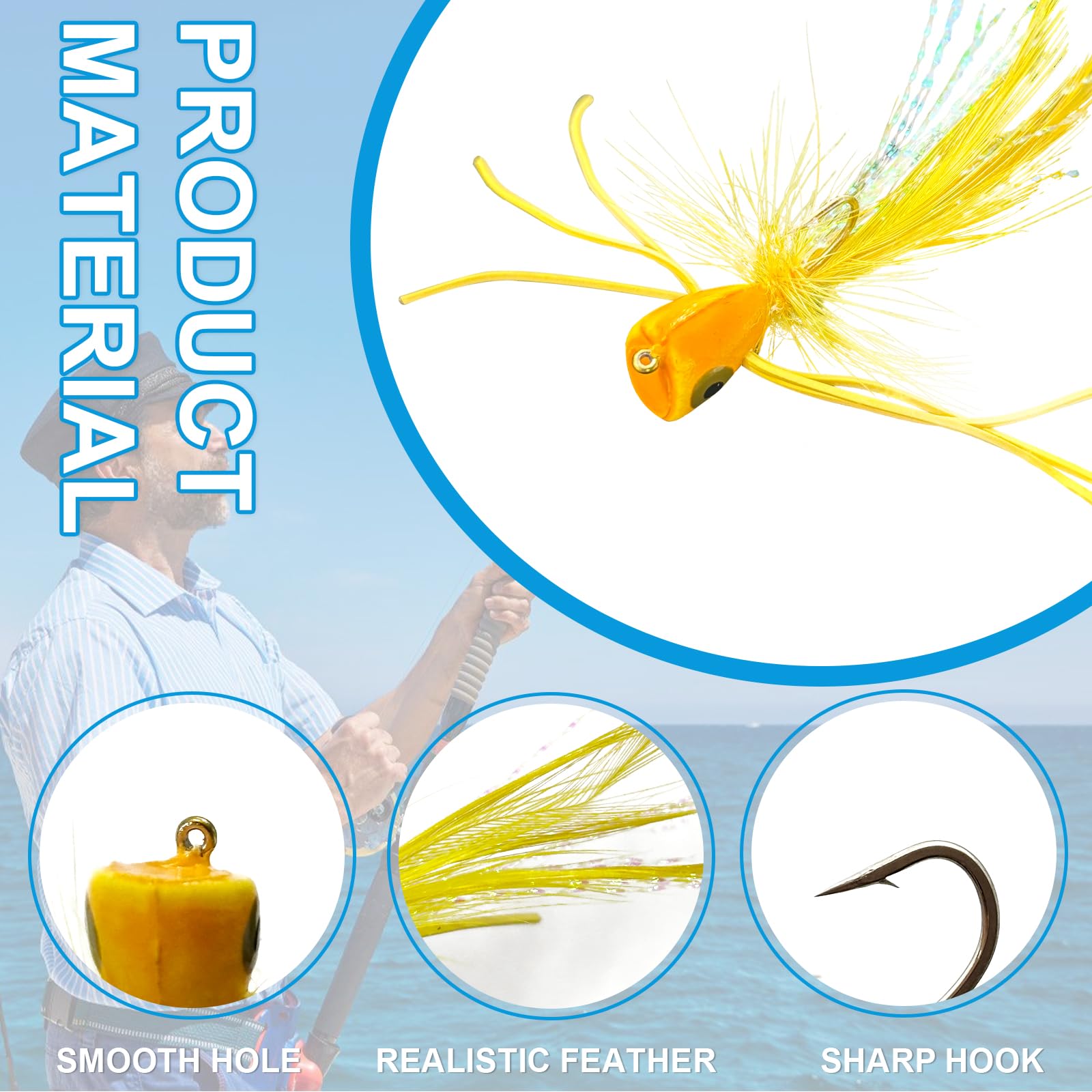 10 Pcs Fly Fishing Popper Flies Assortment Kit, Topwater Fly Fishing Popper Flys Kit for Bass Crappie Bluegill Trout Salmon Sunfish Panfish Salmon Perch