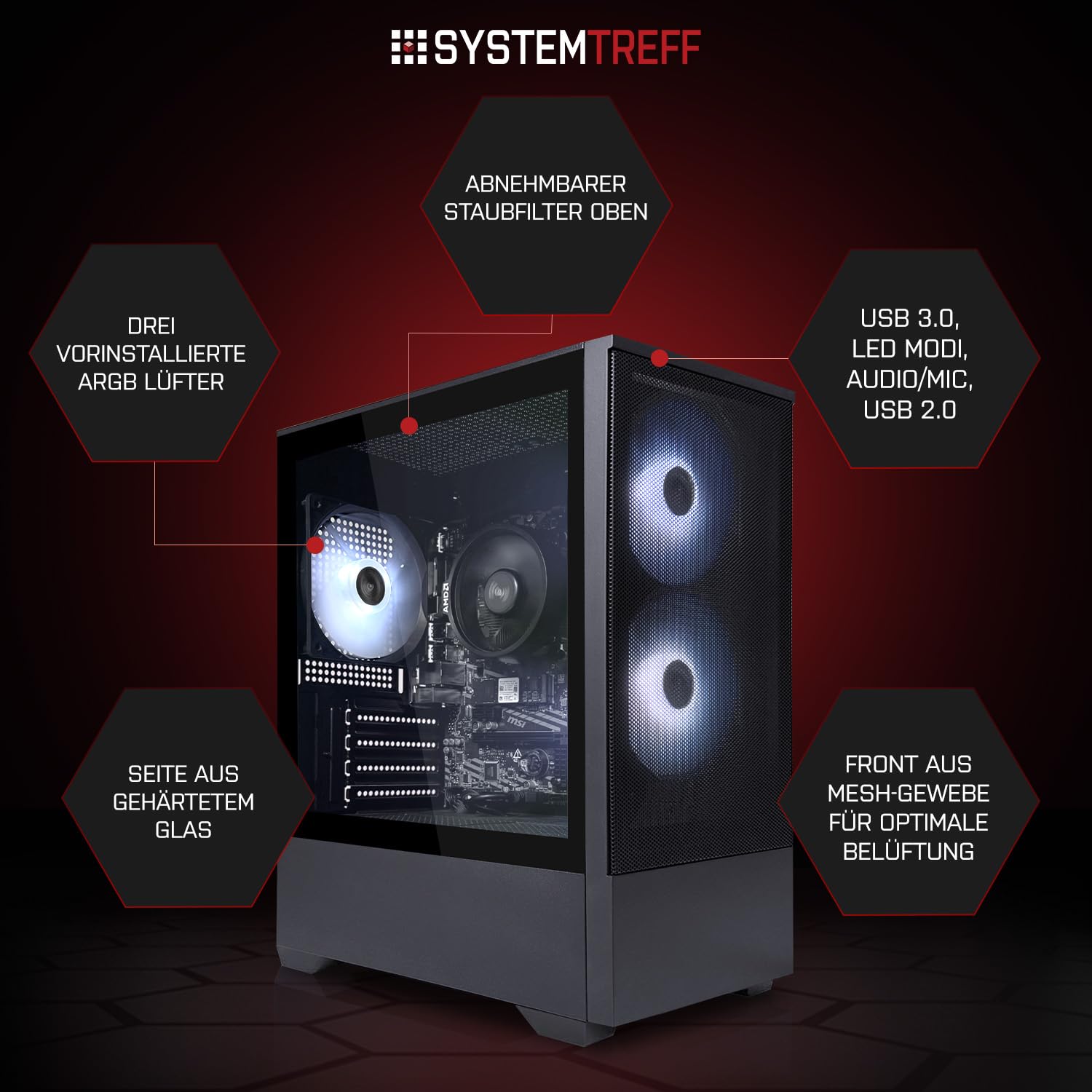 SYSTEMTREFF Office PC AMD Ryzen 7 5700G 8x4.6GHz | Radeon RX Vega 8 4K HDMI DX12 | 512GB M.2 NVMe | 16GB DDR4 RAM | WLAN Silent Desktop Computer Rechner für Büro Business Multimedia