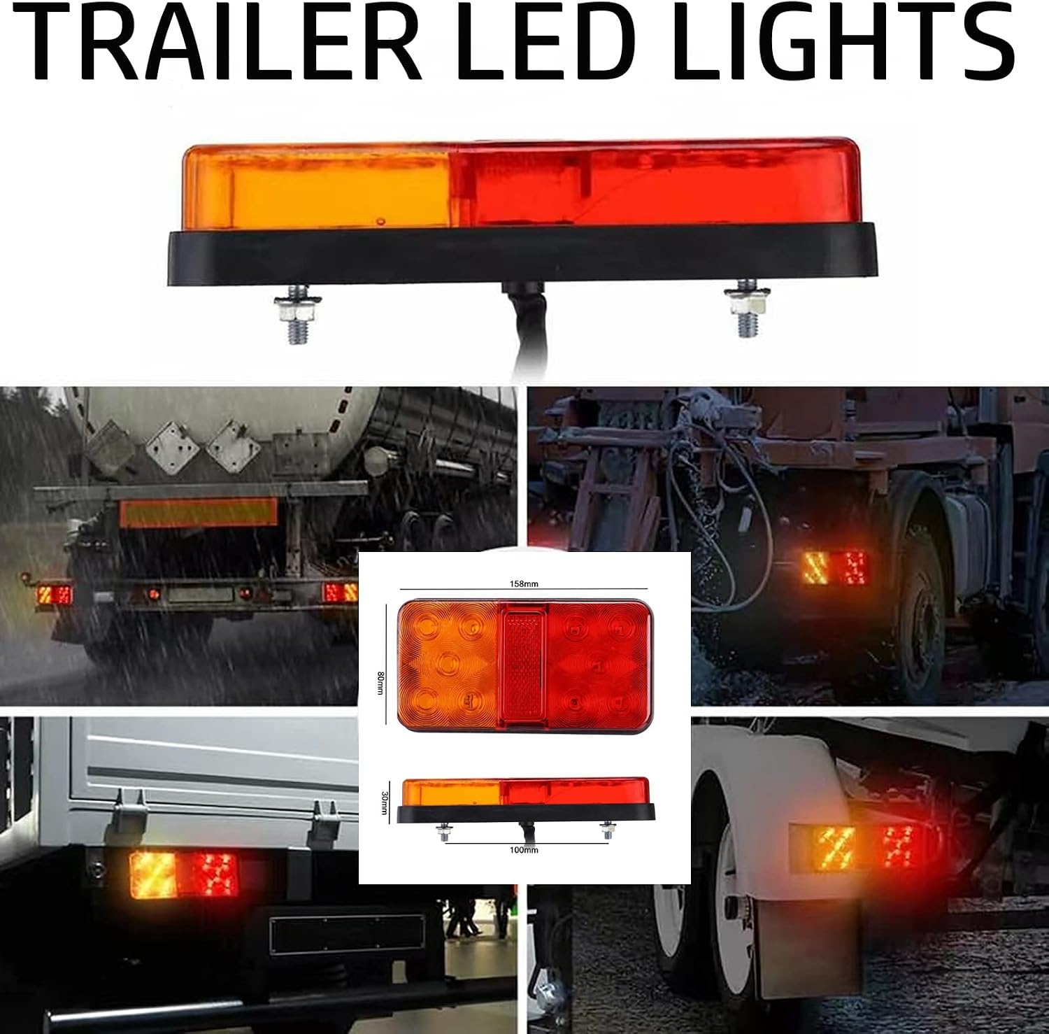 2PCS 12V LED Rear Tail Lights Trailer Lights Universal 10Leds Stop Brake Light Turn Signal Indicator Lamp for Caravan Van Boat Camper Truck Lorry Tractor RV Side Indicator Marker light