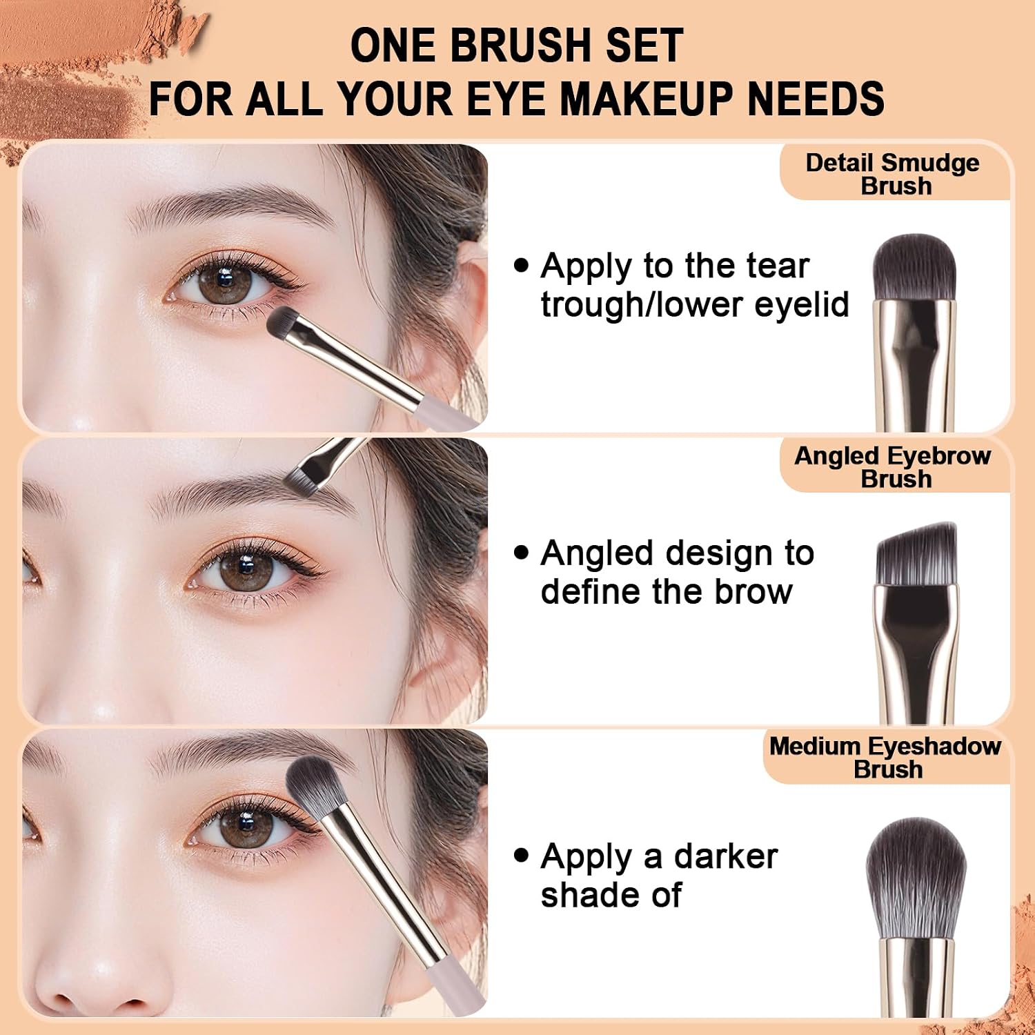 Eye Makeup Brush Set, 5Pcs Professional Blending Eyeshadow Makeup Brushes with Synthetic & Wood Handle Angled Eyebrow Brush Cruelty-Free & Vegan for Liquid, Cream, Powder Concealer Brows Eye shadows