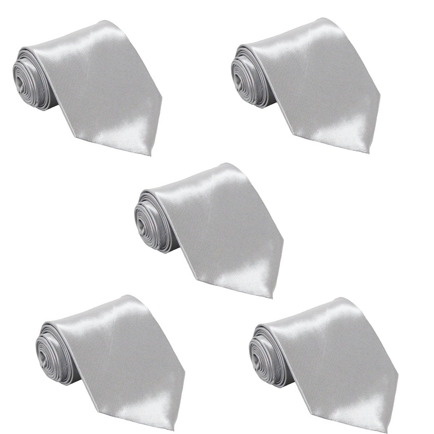 FOMANN Mens Skinny Tie Wholesale Lot of 5 Mens Solid Color Slim Ties (Silver)