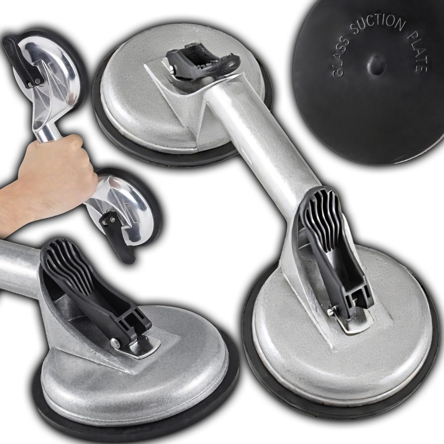 Retoo Doppelsauger Glasheber Aluminium – 2 Saugnäpfe, 115 mm, bis 100 kg