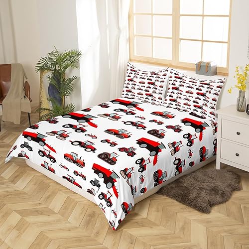 Miniatura 3 de Erosebridal Funda de edredón de tractor rojo, tamaño individual, equipo pesado, juego de ropa de cama para niños, niñas, adolescentes, cosechadora,