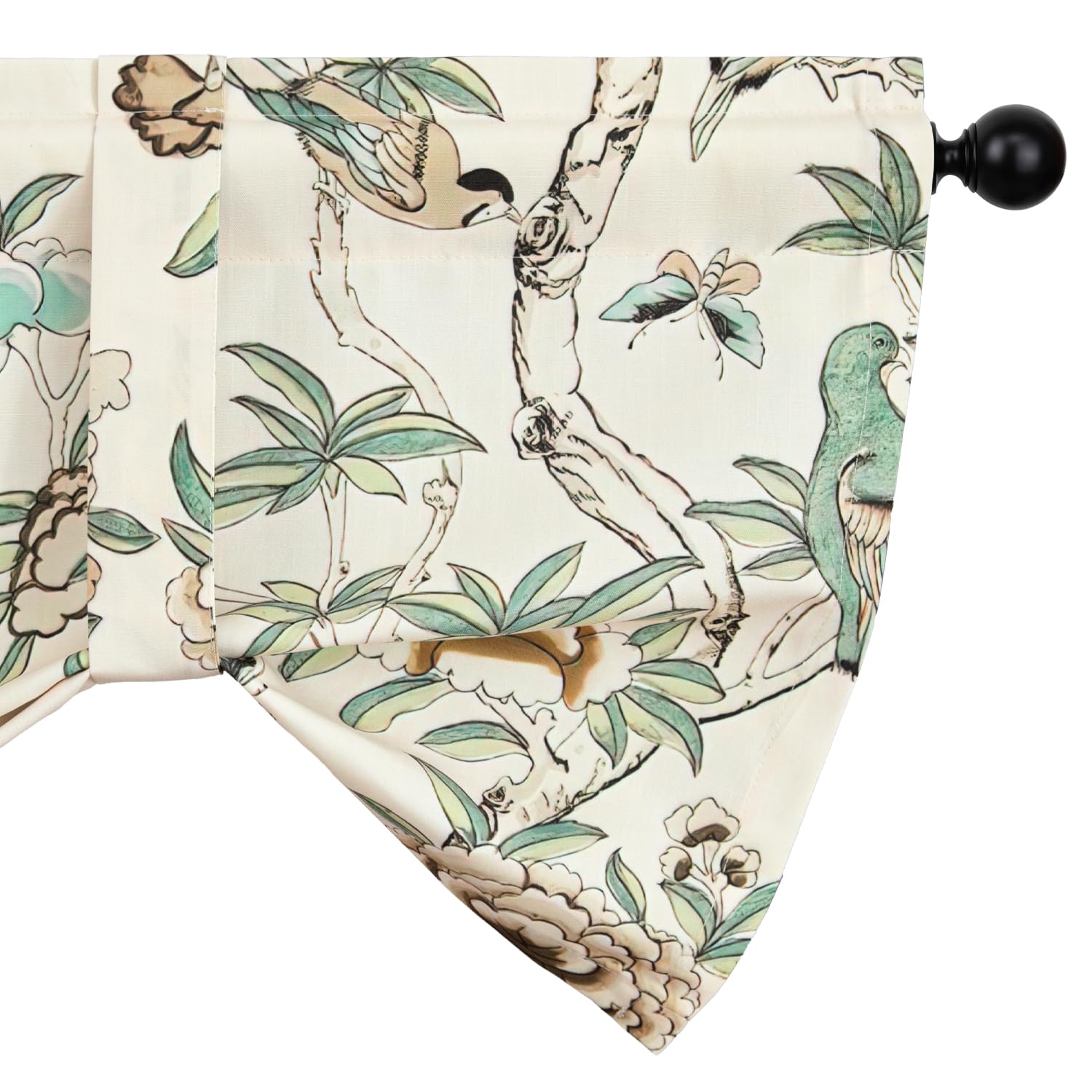 Leeva Tie-up Window Valance Curtain for Study Room, Linen Energy Saving Bird Printed Foral Pattern Rod Pocket Small Curtains for Bedroom Dining Room,