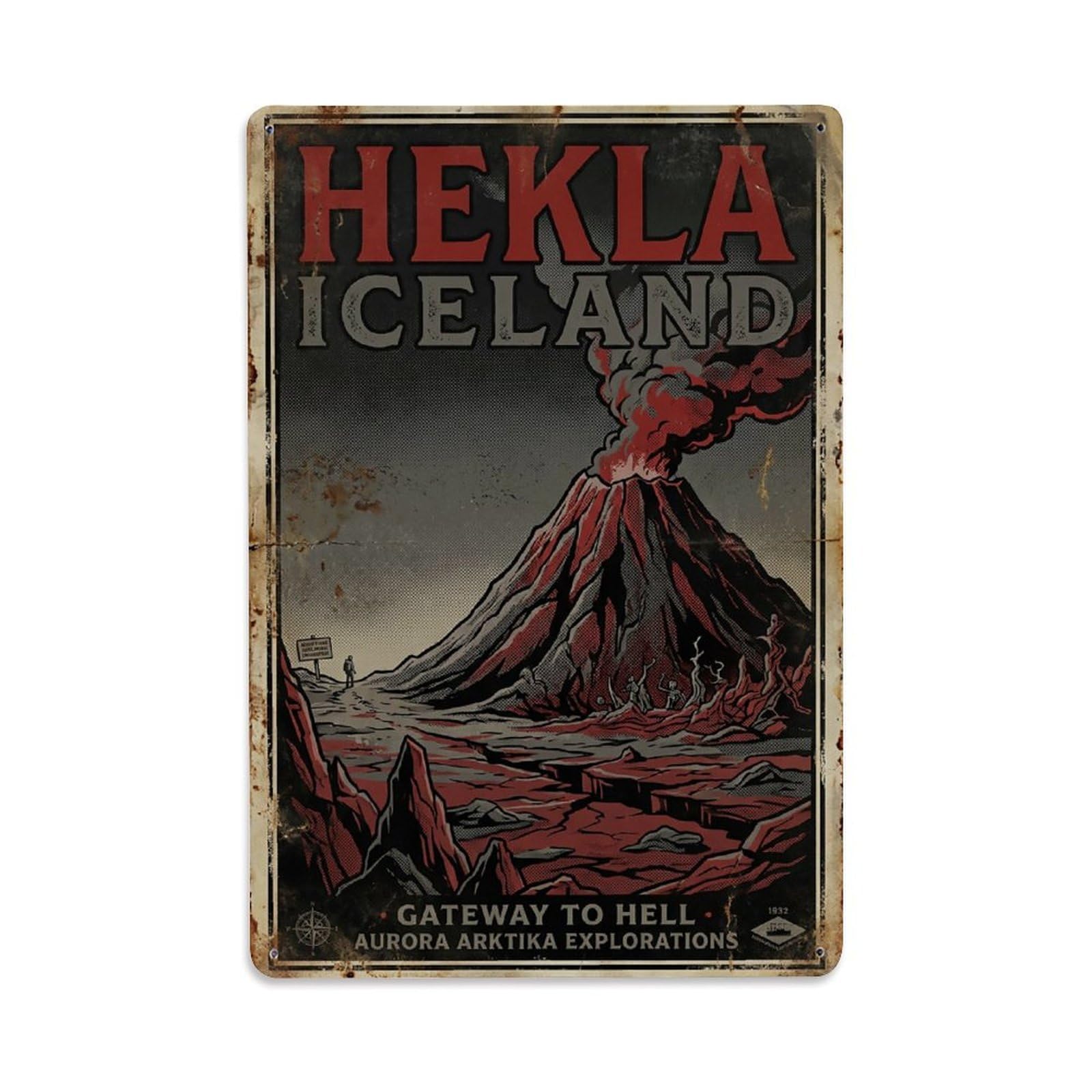 Vintage Travel Hekla Iceland Gateway Metal Tin Sign