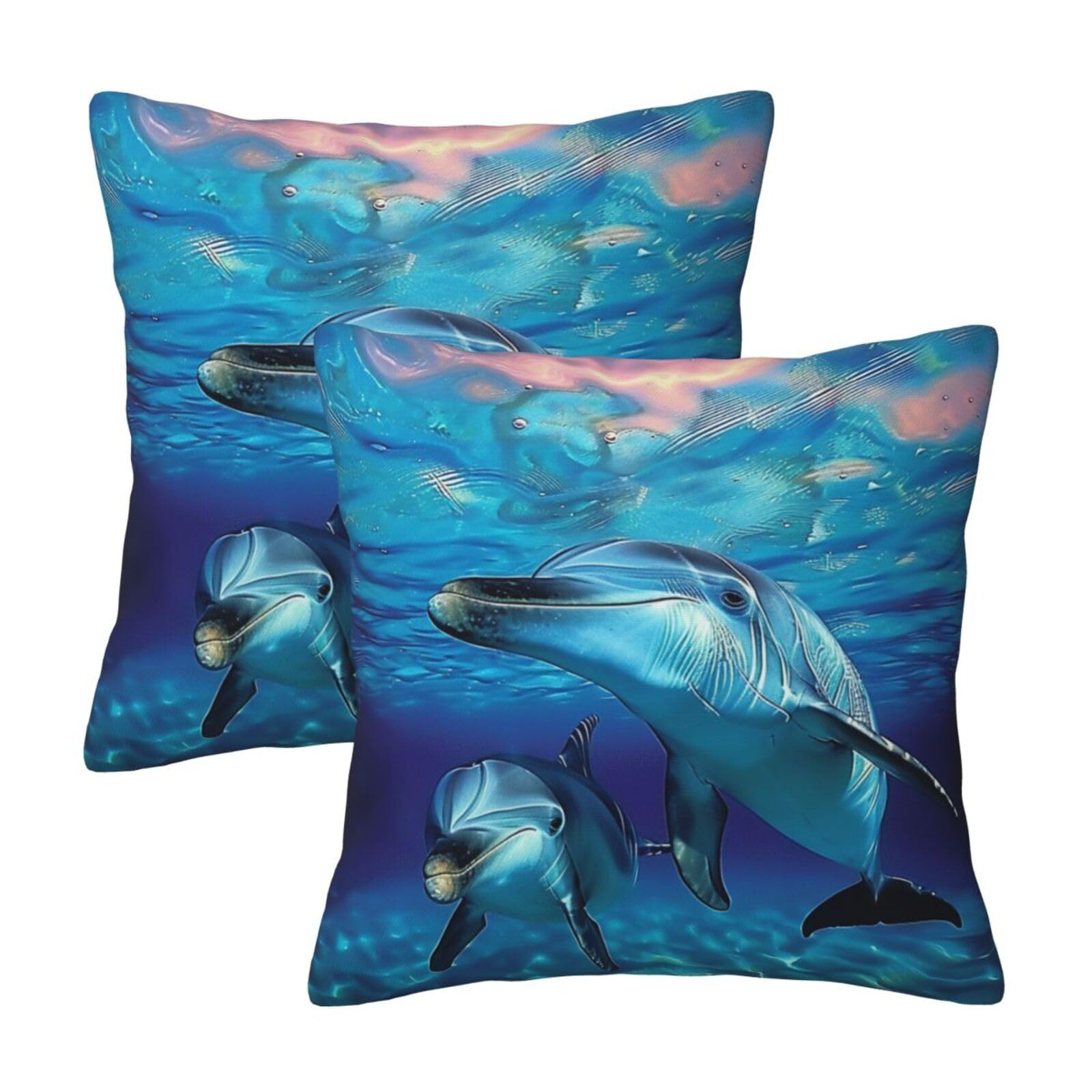 kkvhhyuo Dolphin Print Pillow Covers Set of 2, Square Decorative Cushion Covers with Hidden Zipper, Throw Pillow Cases for Living Room Sofa Bed Chair, 50x50 cm