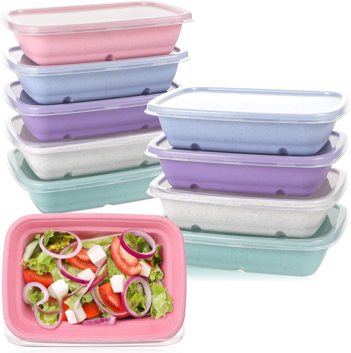 MAQUITA 10PCS Meal Prep Containers 1-Compartment, Wheat Straw Microwave Bento Lunch Box with Lids, Reusable & Stackable Food Storage Containers, Dishwasher Freezer Safe BPA Free