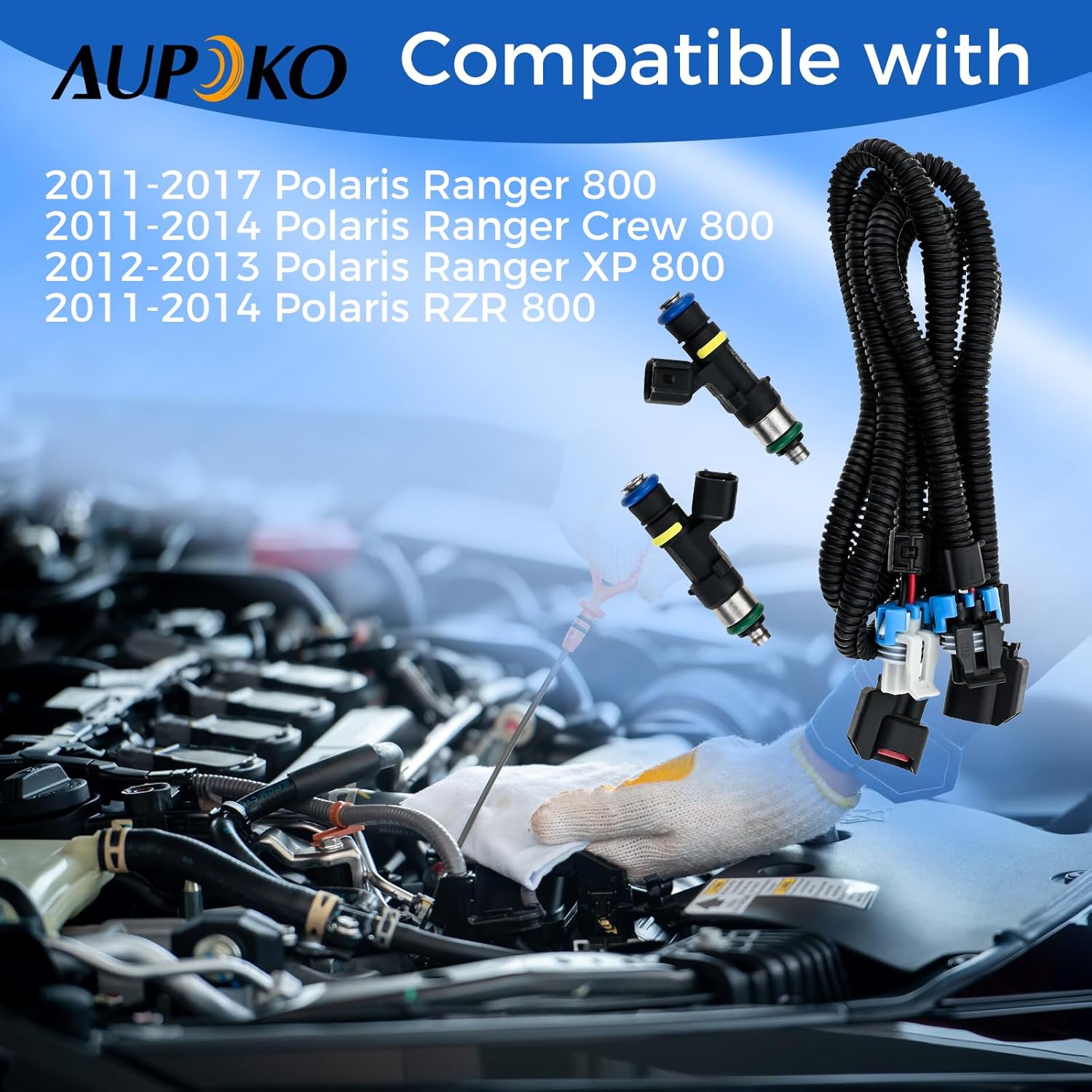 2PCS Fuel Injector Harness Set - Compatible with Polaris Ranger 800 2011-2017 Ranger Crew 800 2010-2014 Ranger XP 800 2012-2013 RZR 800 2011-2013 1204318 1204319｜0280158197 4 Holes