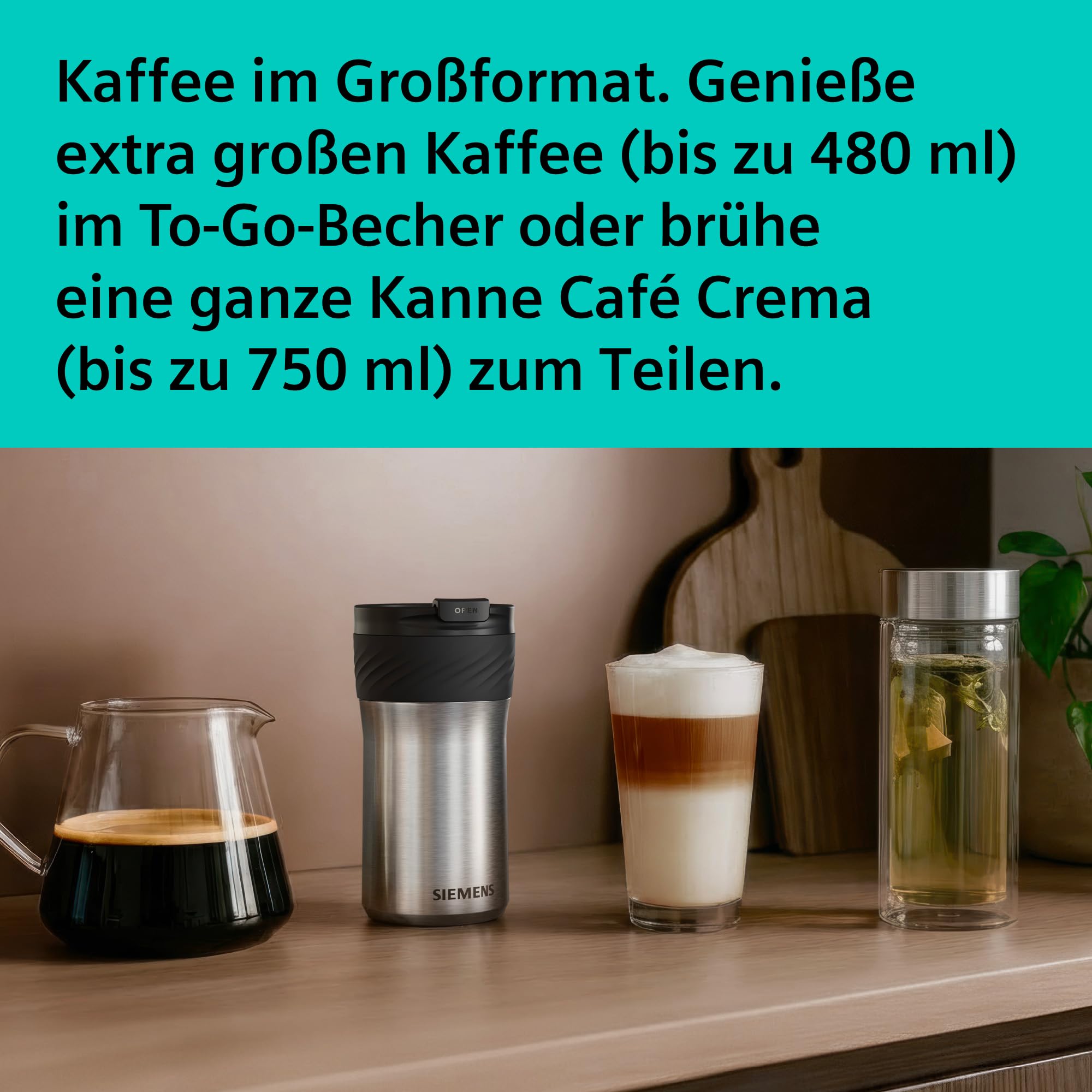 Siemens Kaffeevollautomat EQ700 iAroma, Full-Touch-Display, integrierter Milchbehälter, Tassenwärmer, Cold Brew und Slow Brew, Home Appliances App, Edelstahl schwarz, TQ727D03