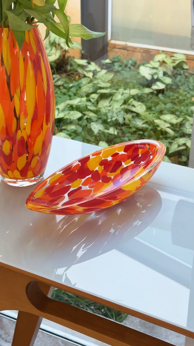 Amazon.com: Ca D Oro Glass Vase Orange/Yellow Confetti Hand Blown