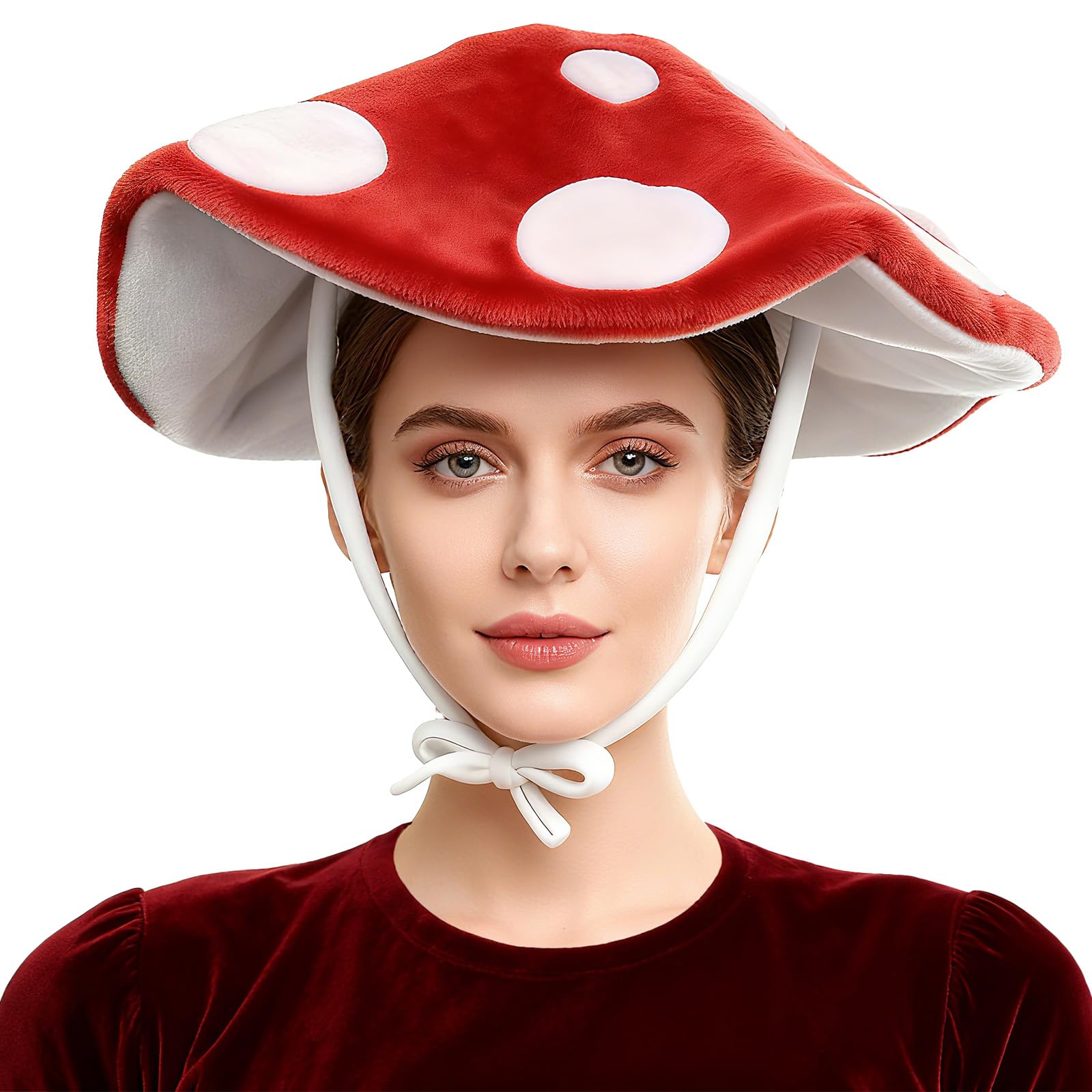Dacnod Mushroom Hat Red Mushroom Cap Red White Spores Bucket Hat Nature Forest Cottagecore Accessories for Halloween Carnival Fancy Dress