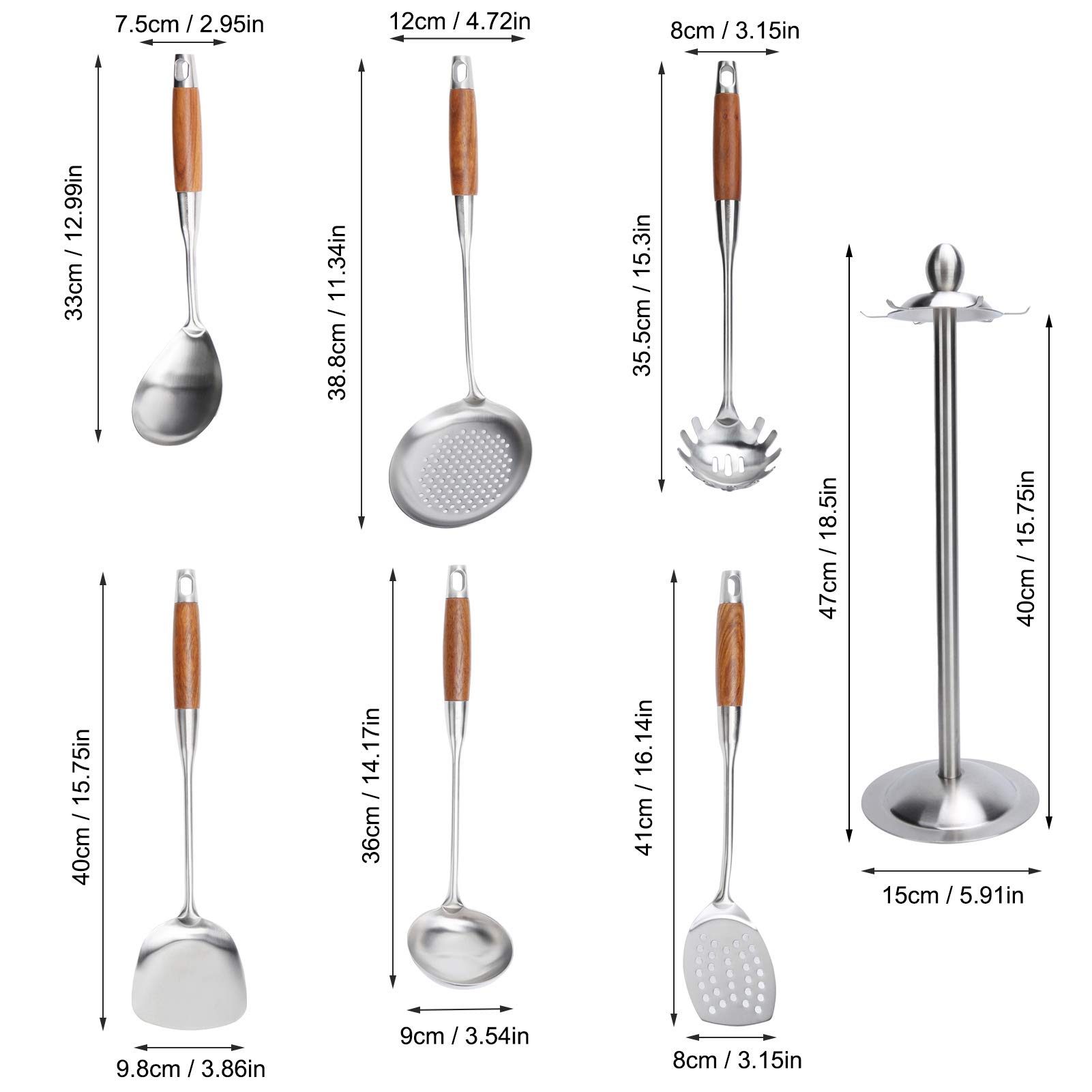 Kochutensilien Set, Edelstahl Holzgriff, Kochutensilien, Spatel Set mit Aufhängeloch für das Kochen in der Küche