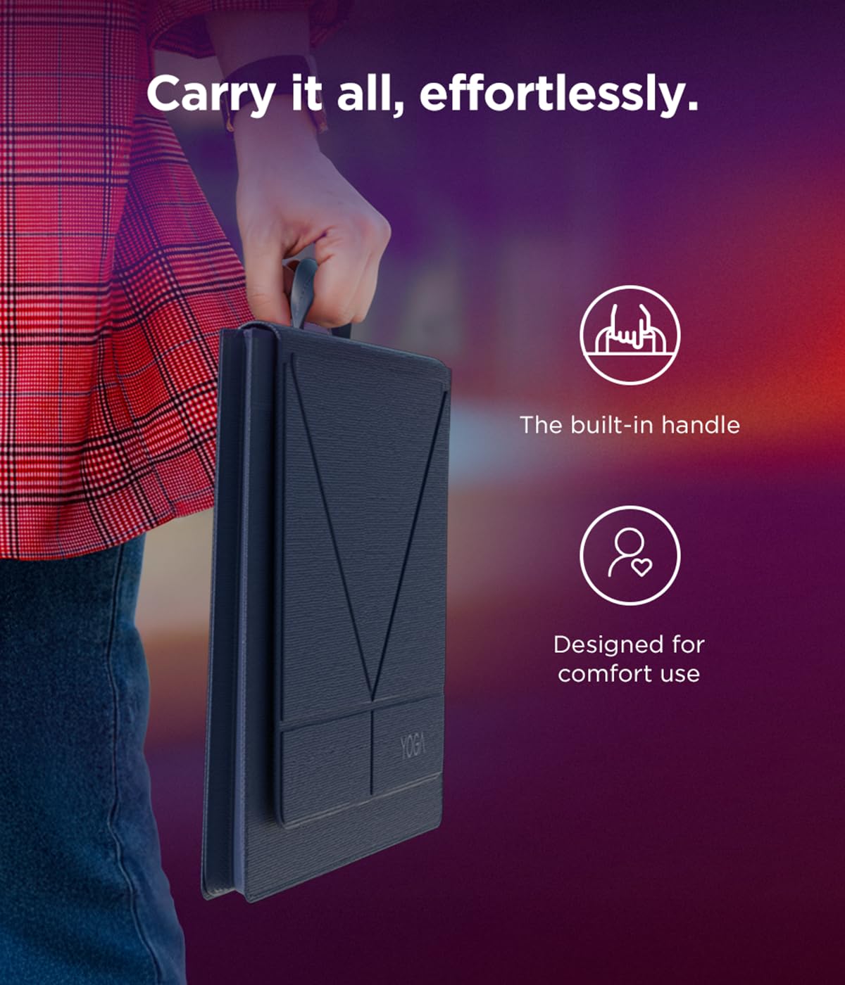 Lenovo Yoga Tote - Custodia per laptop con display da 40,6 cm, con supporto apribile, custodia protettiva leggera in poliestere e microfibra, colore blu
