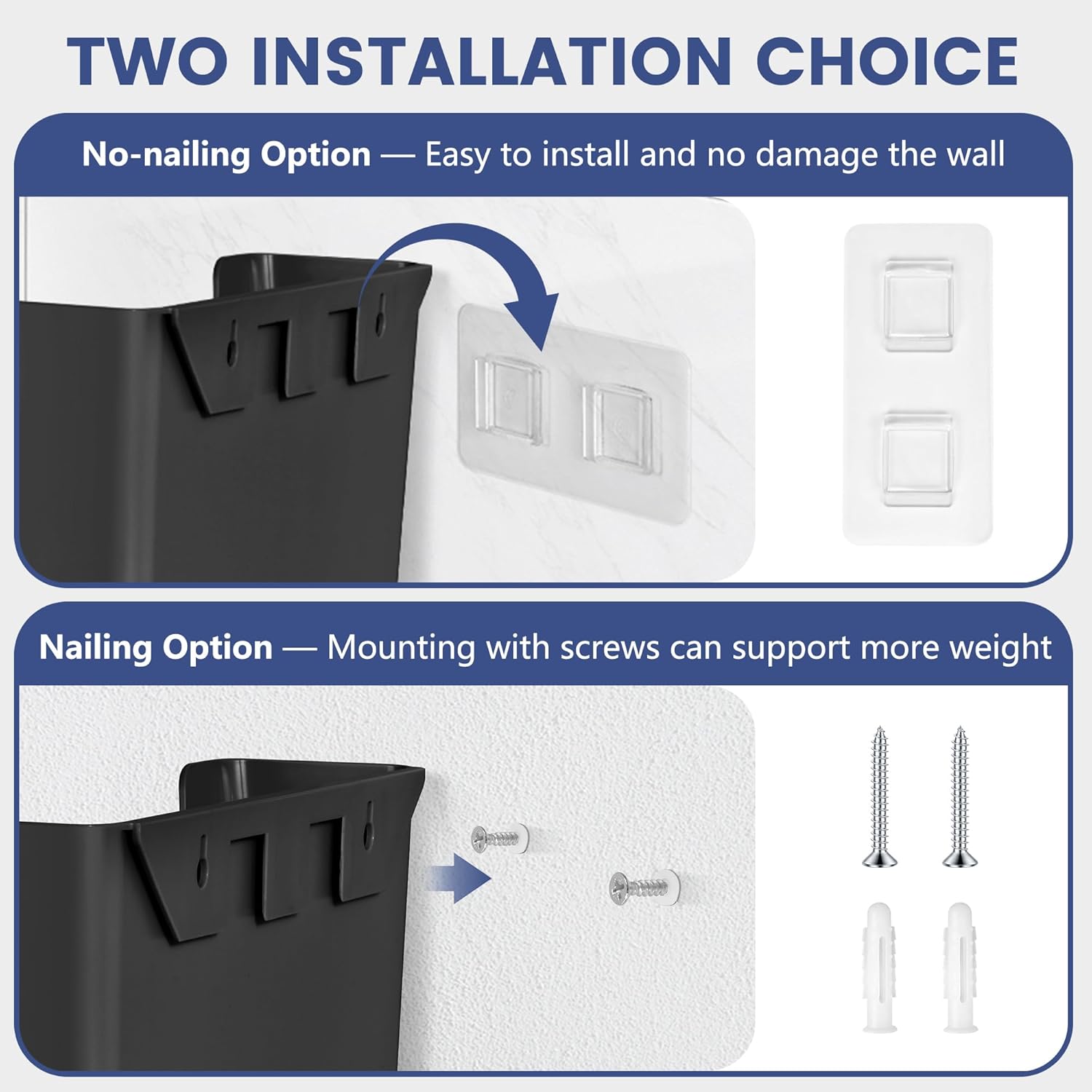 JOMOLA No Drilling File Holder 5 Pack Mail Organizer Wall Mount File Organizer Holder Office Wall Hanging Files Magazines Organizer Plastic Door Mount Wall Pocket with Adhesive Pad, Black Color