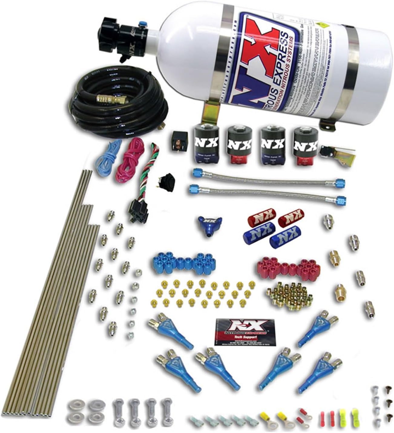 Nitrous Express - Pro-Shk/Alc 4 Solenoids Nitrous Kit (250-650HP) w/Composite Bottle (90065-12)